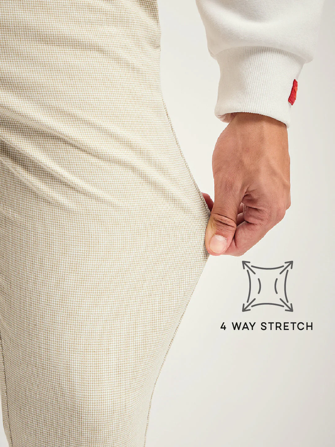 Men Beige Self Design 4 Way Stretch Formal Trouser - Image 5