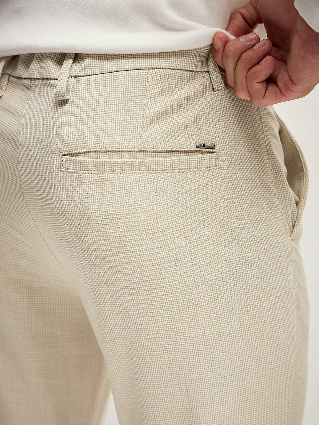 Men Beige Self Design 4 Way Stretch Formal Trouser - Image 7