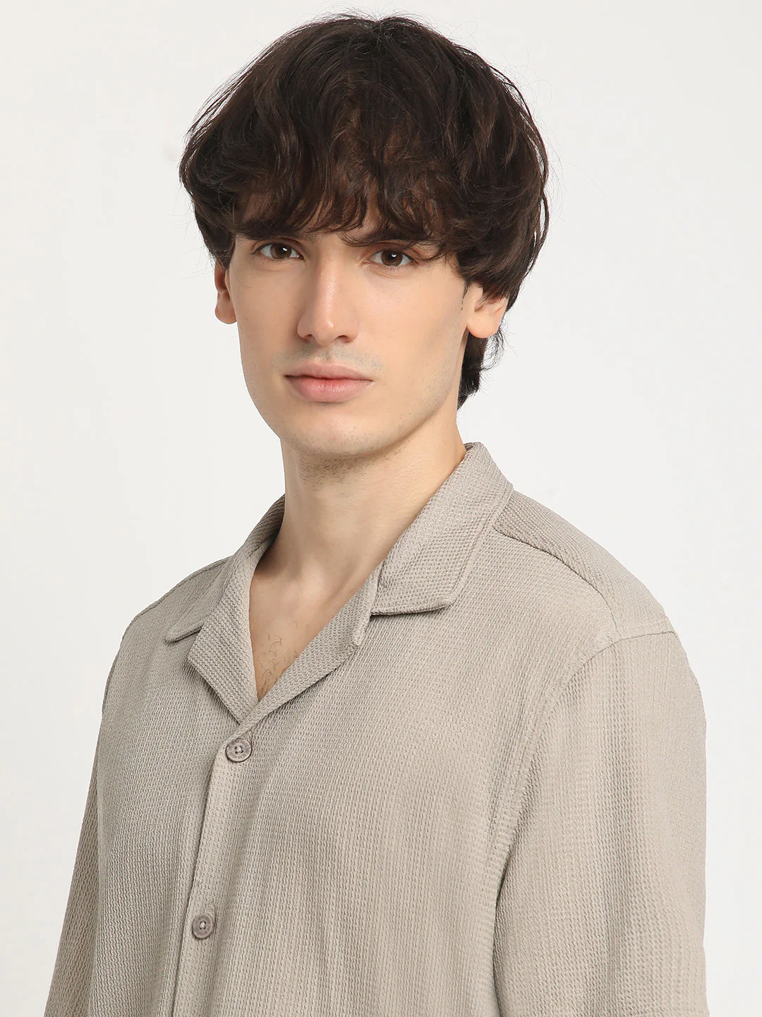 Men  Beige Self Design Regular Fit Casual Shirt - Image 6