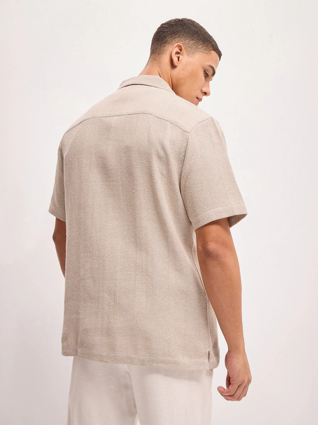 Men Beige Self Design Regular Fit Casual Shirt - Image 2