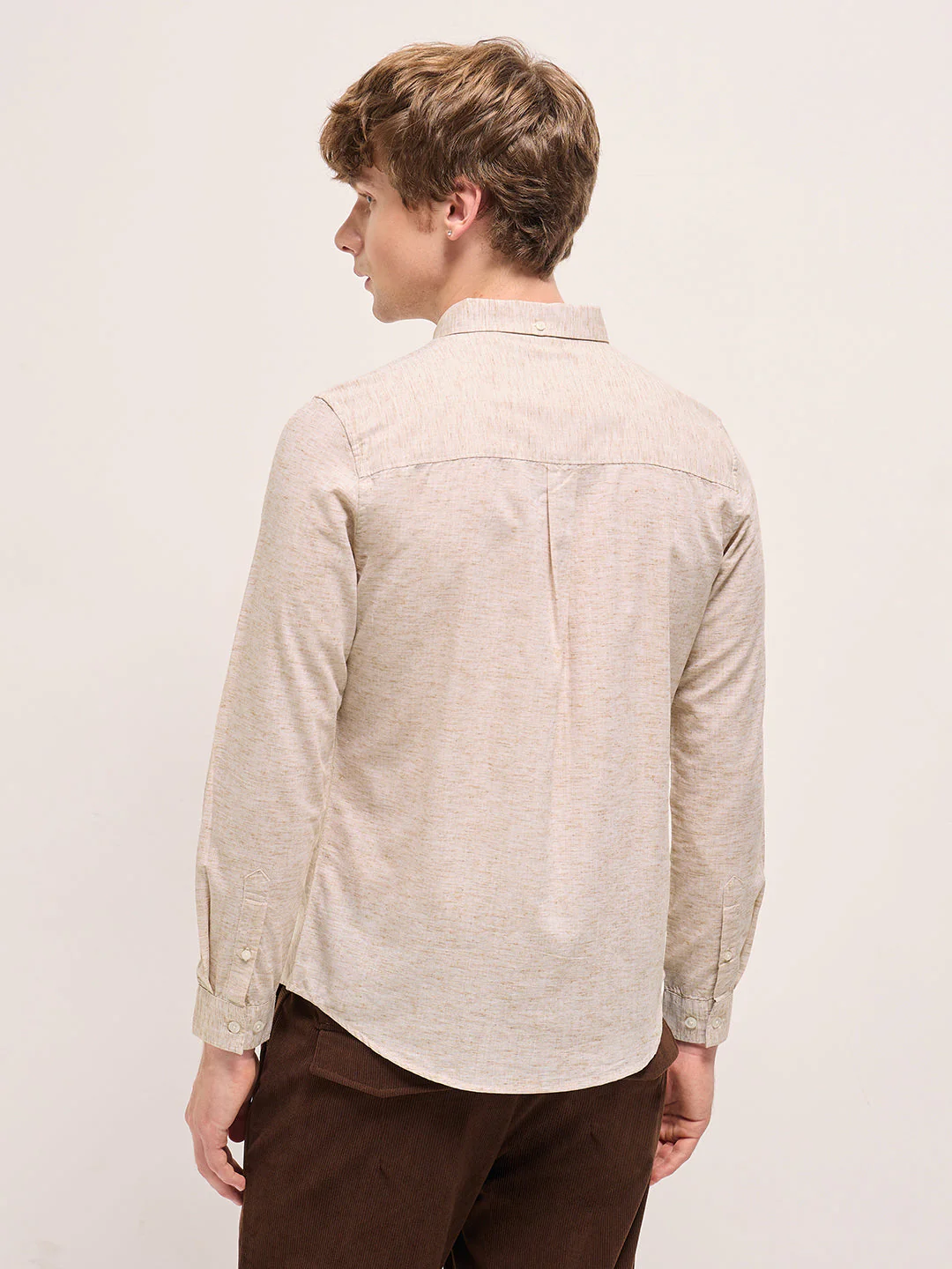 Men Beige Self Design Slim Fit Casual Shirt - Image 2