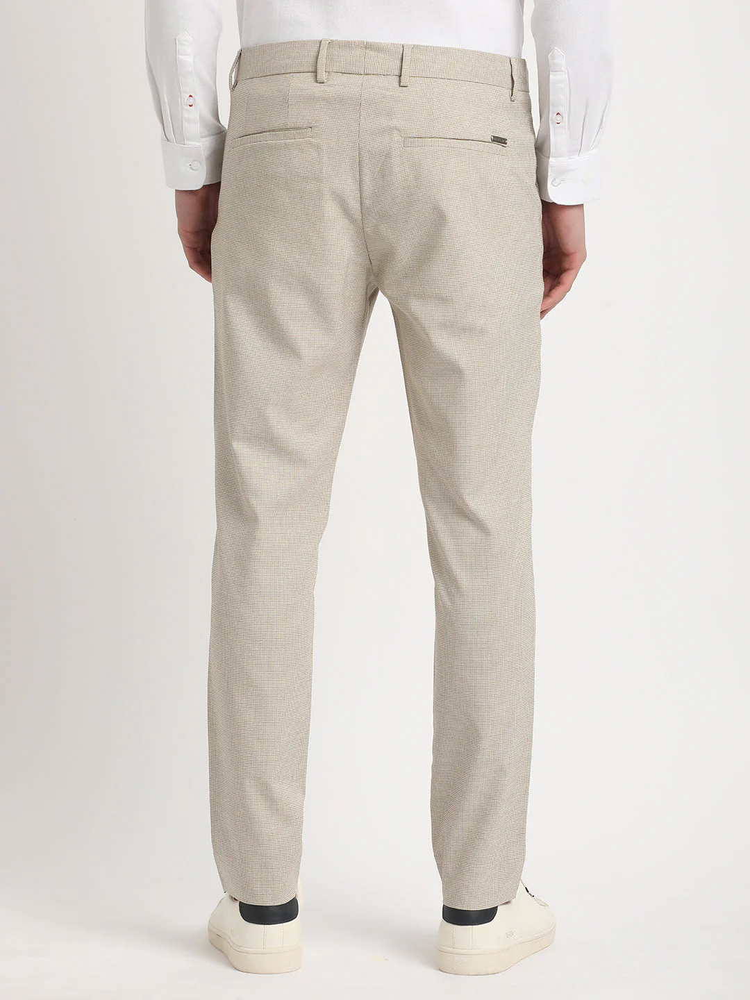 Men Beige Self Design Slim Fit Formal Trouser - Image 4