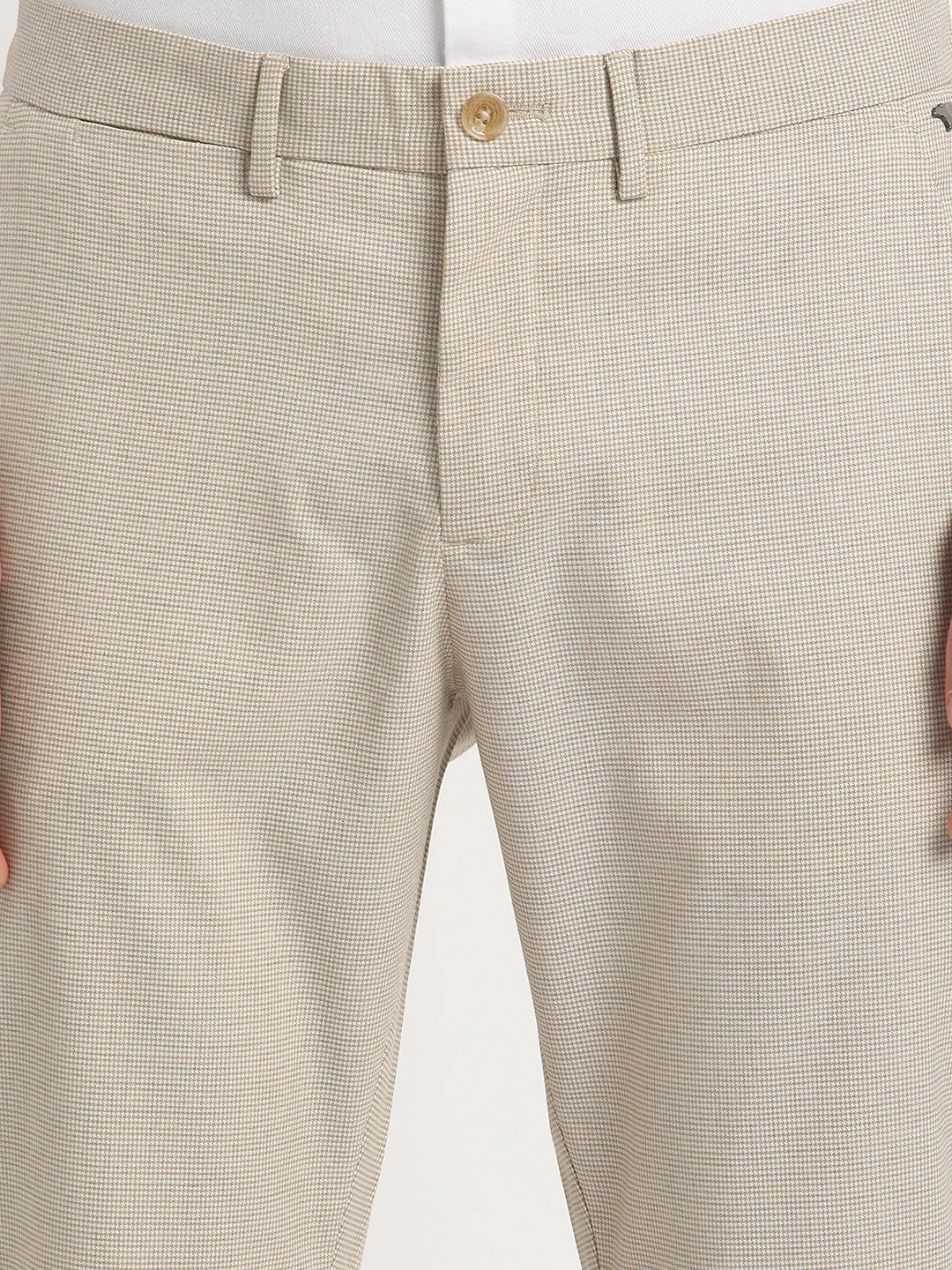 Men Beige Self Design Slim Fit Formal Trouser - Image 6