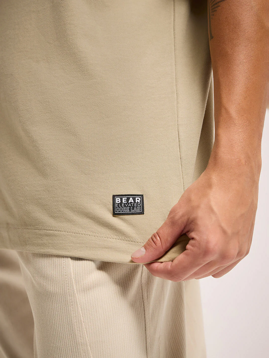 Men Beige signature raised design Crew Neck T-Shirt - Image 6