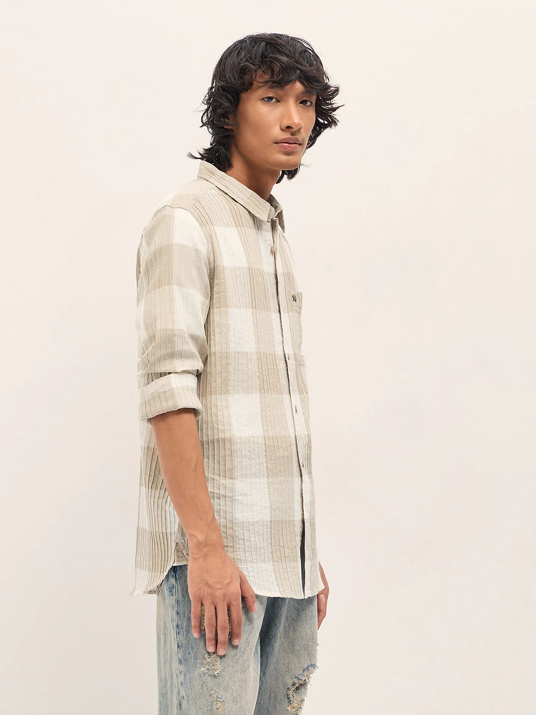 Men Beige Slim Fit Casual Shirt - Image 3