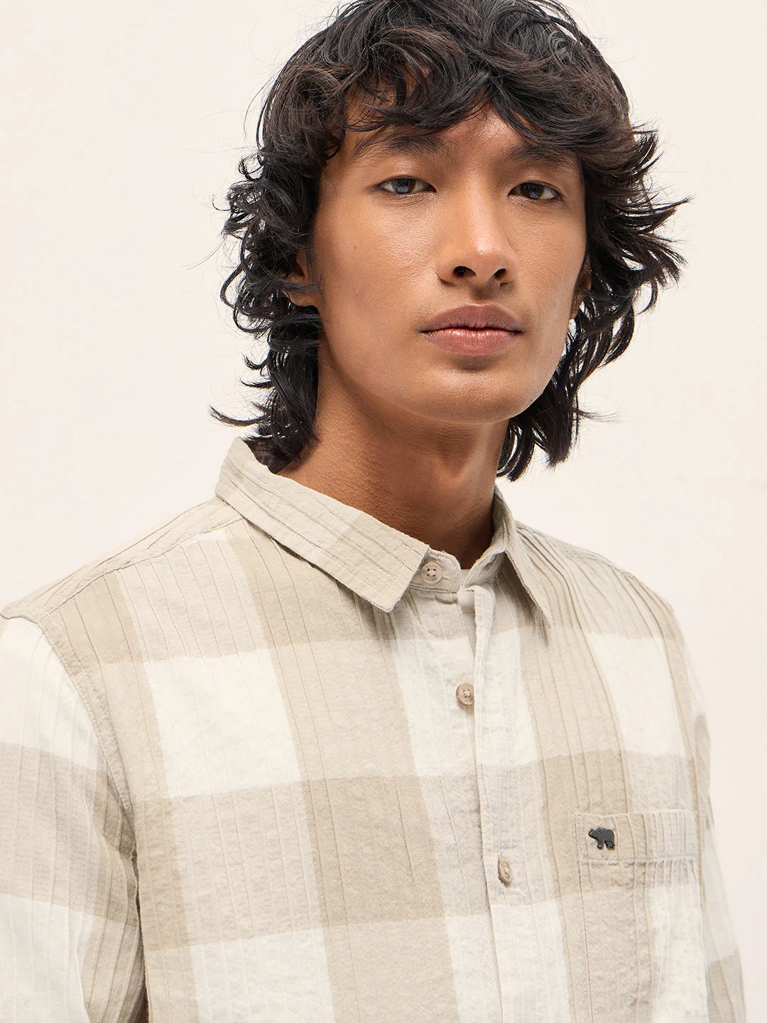 Men Beige Slim Fit Casual Shirt - Image 5