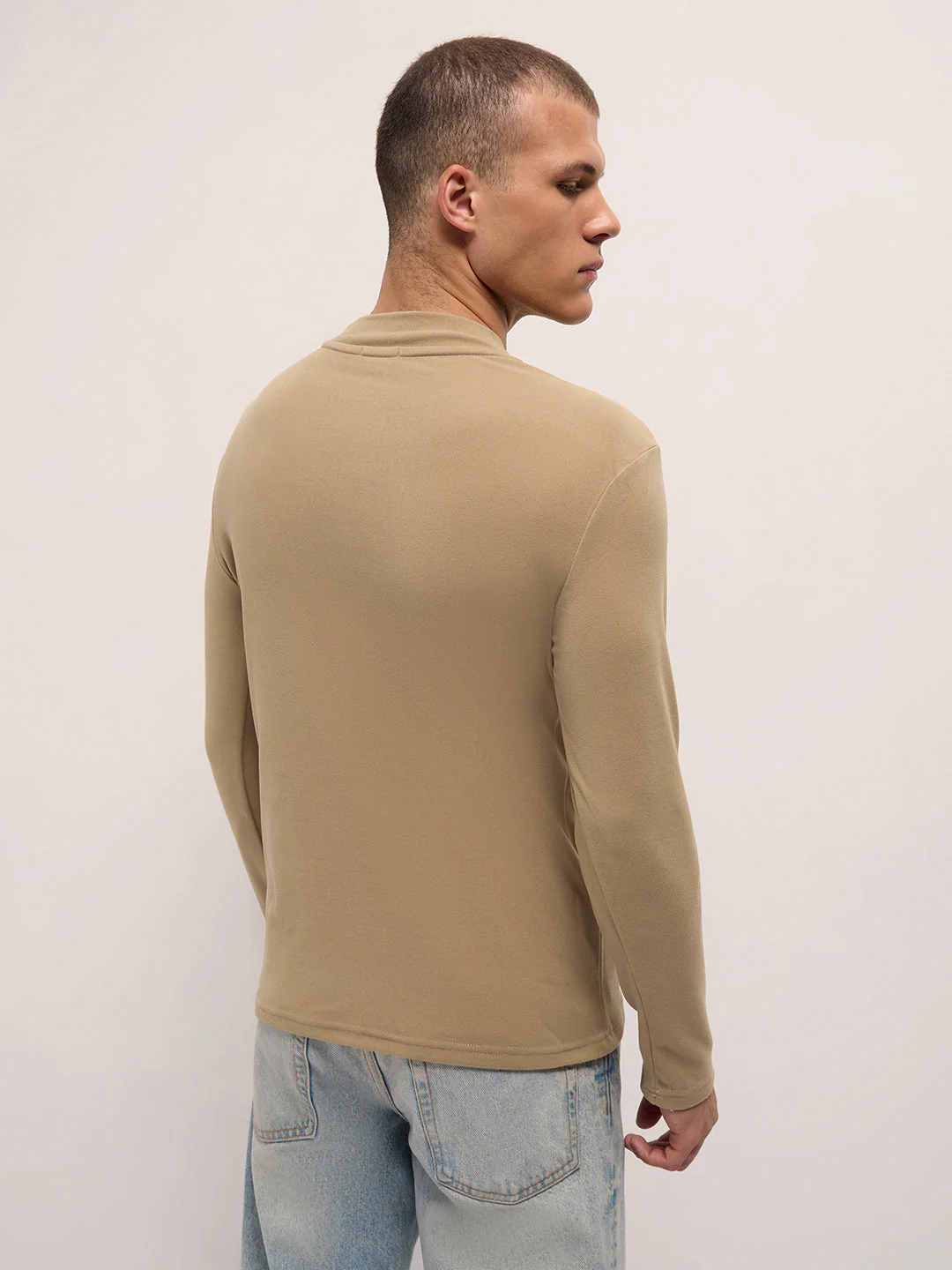 Men Beige Slim Fit Crew Neck T-Shirt - Image 2