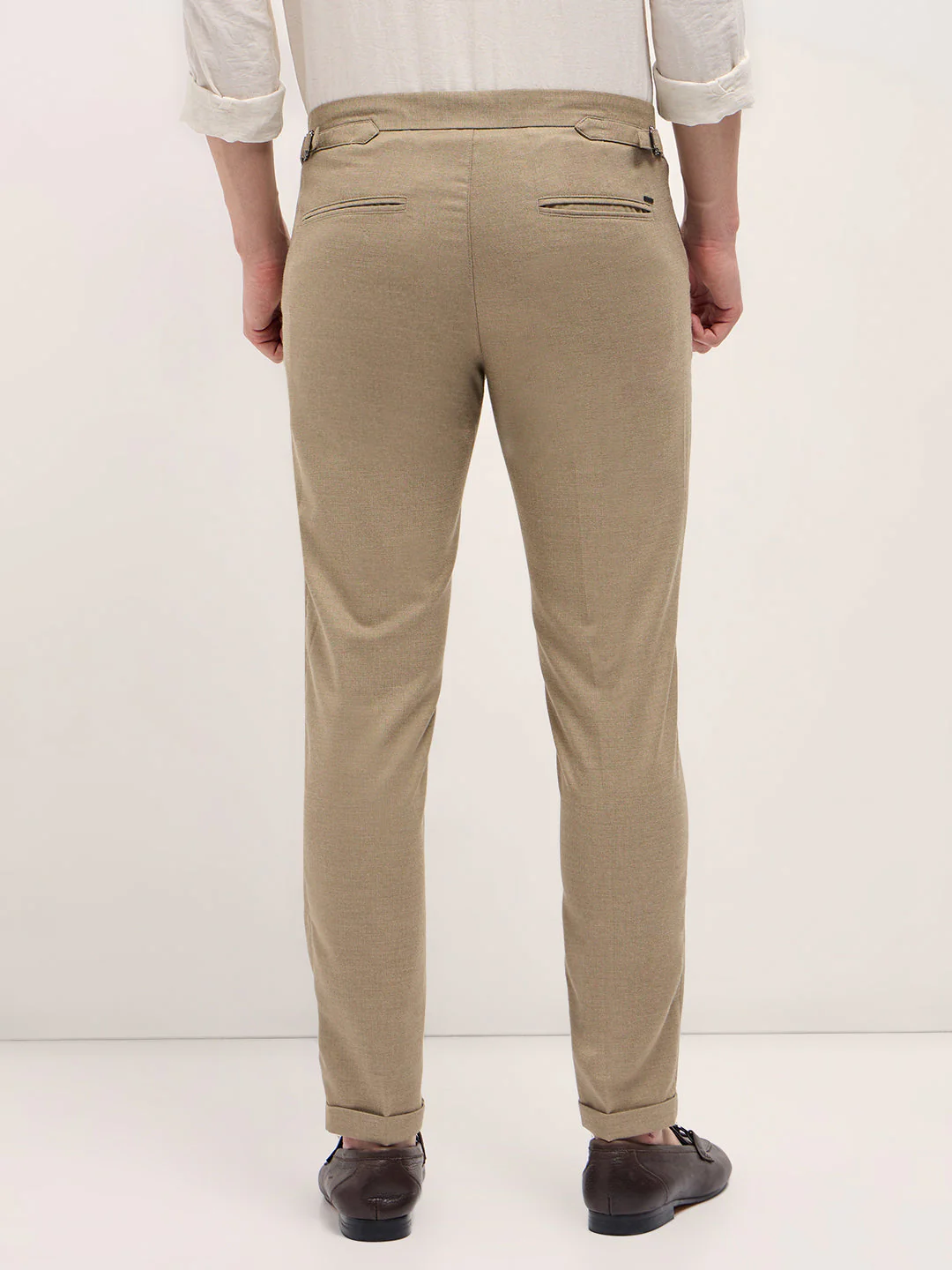 Men Beige Slim Fit Formal Trouser - Image 2