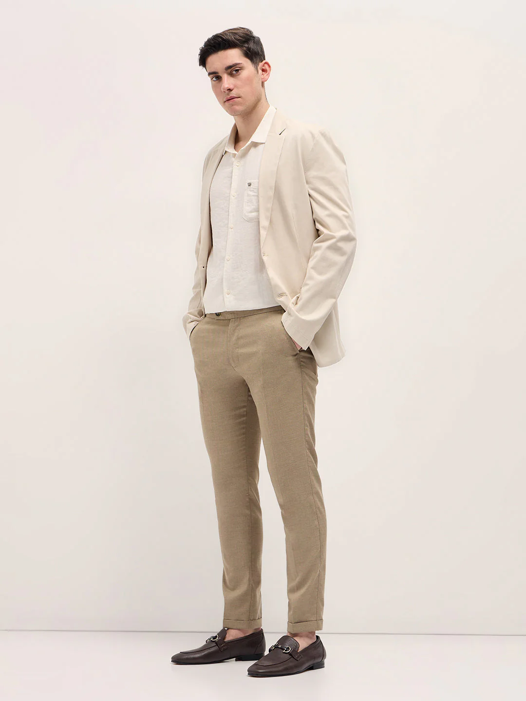 Men Beige Slim Fit Formal Trouser - Image 4