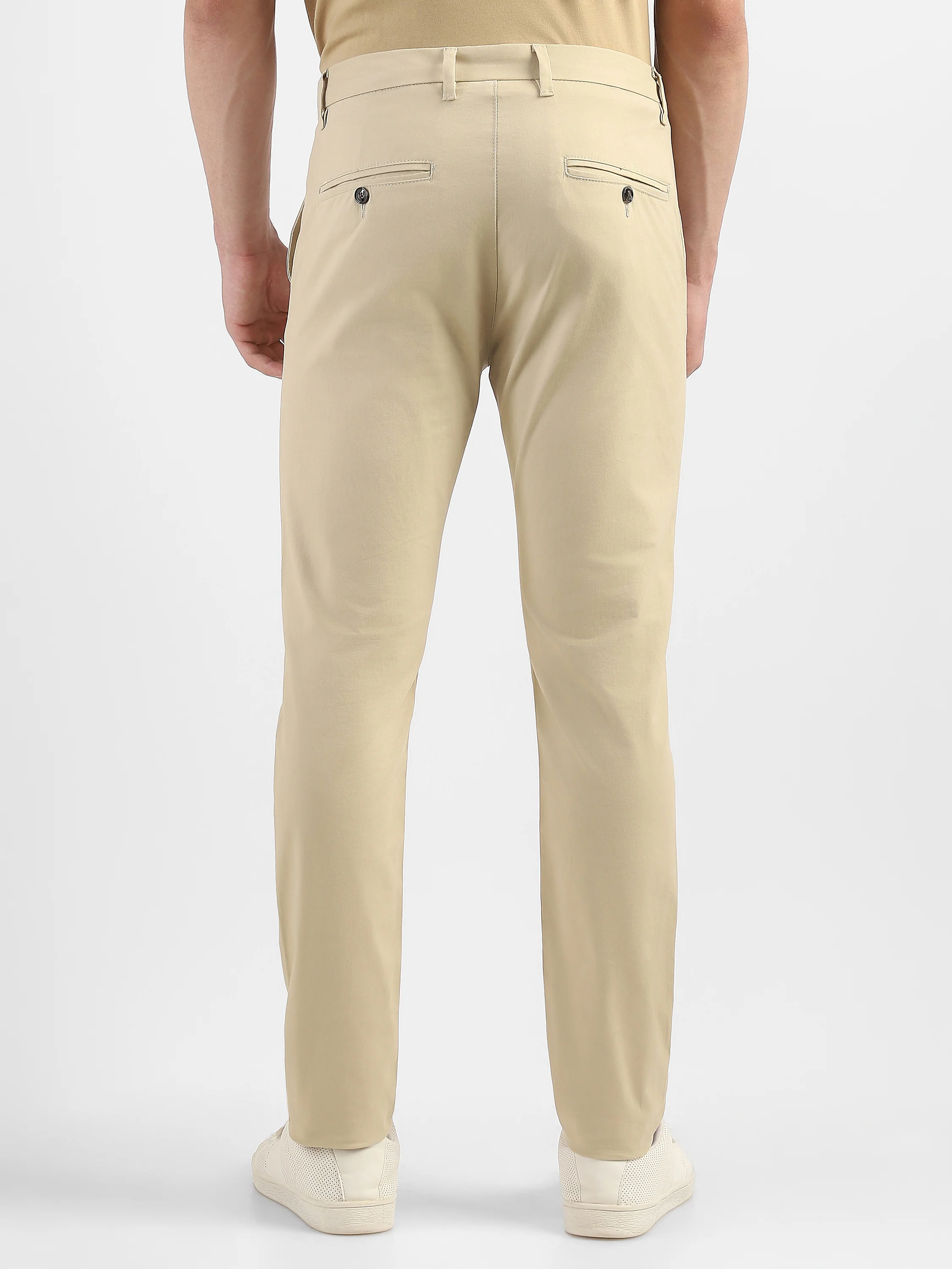 Men Beige Slim Fit Mid Rise Formal Trouser - Image 2