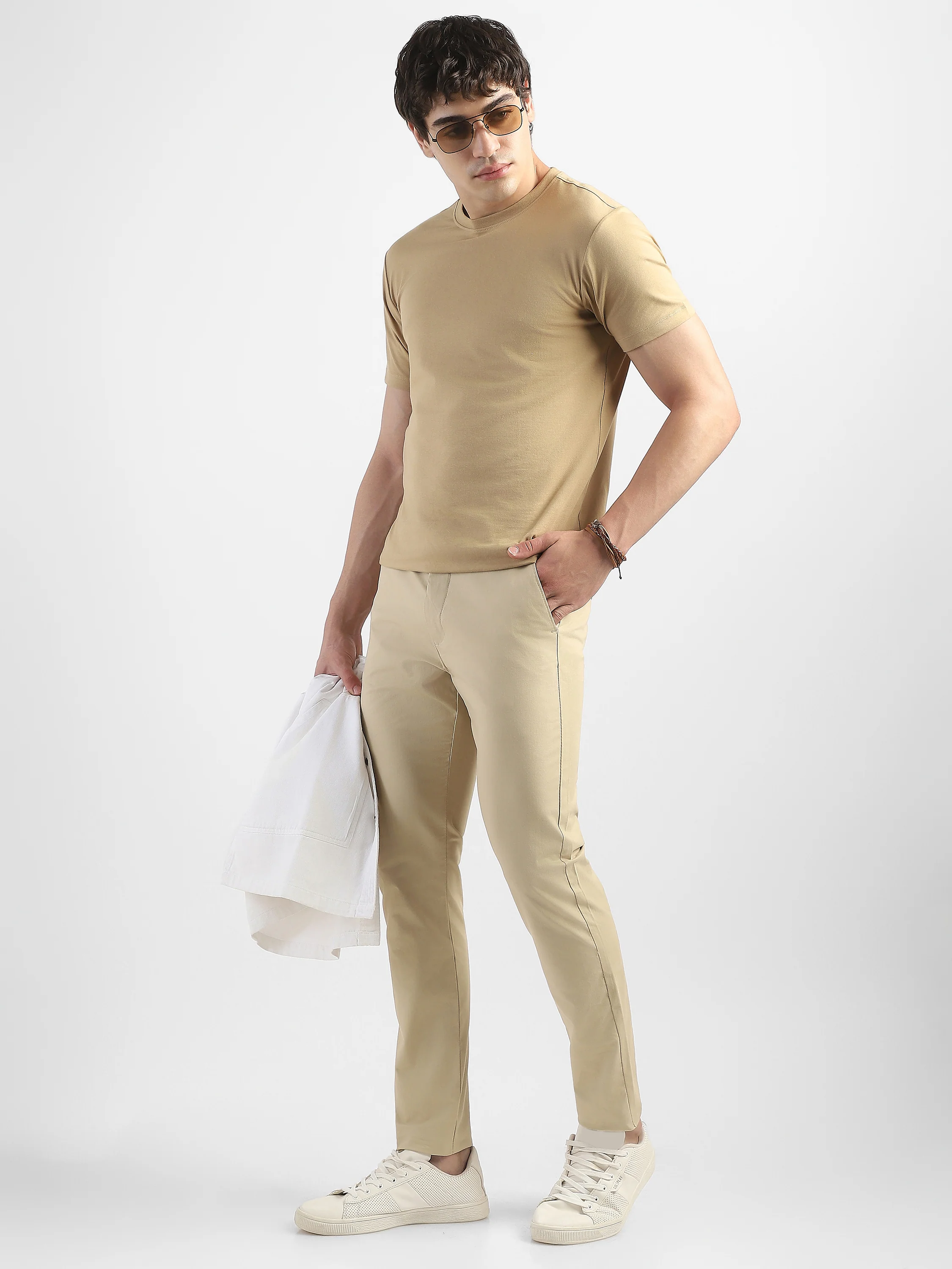 Men Beige Slim Fit Mid Rise Formal Trouser - Image 3