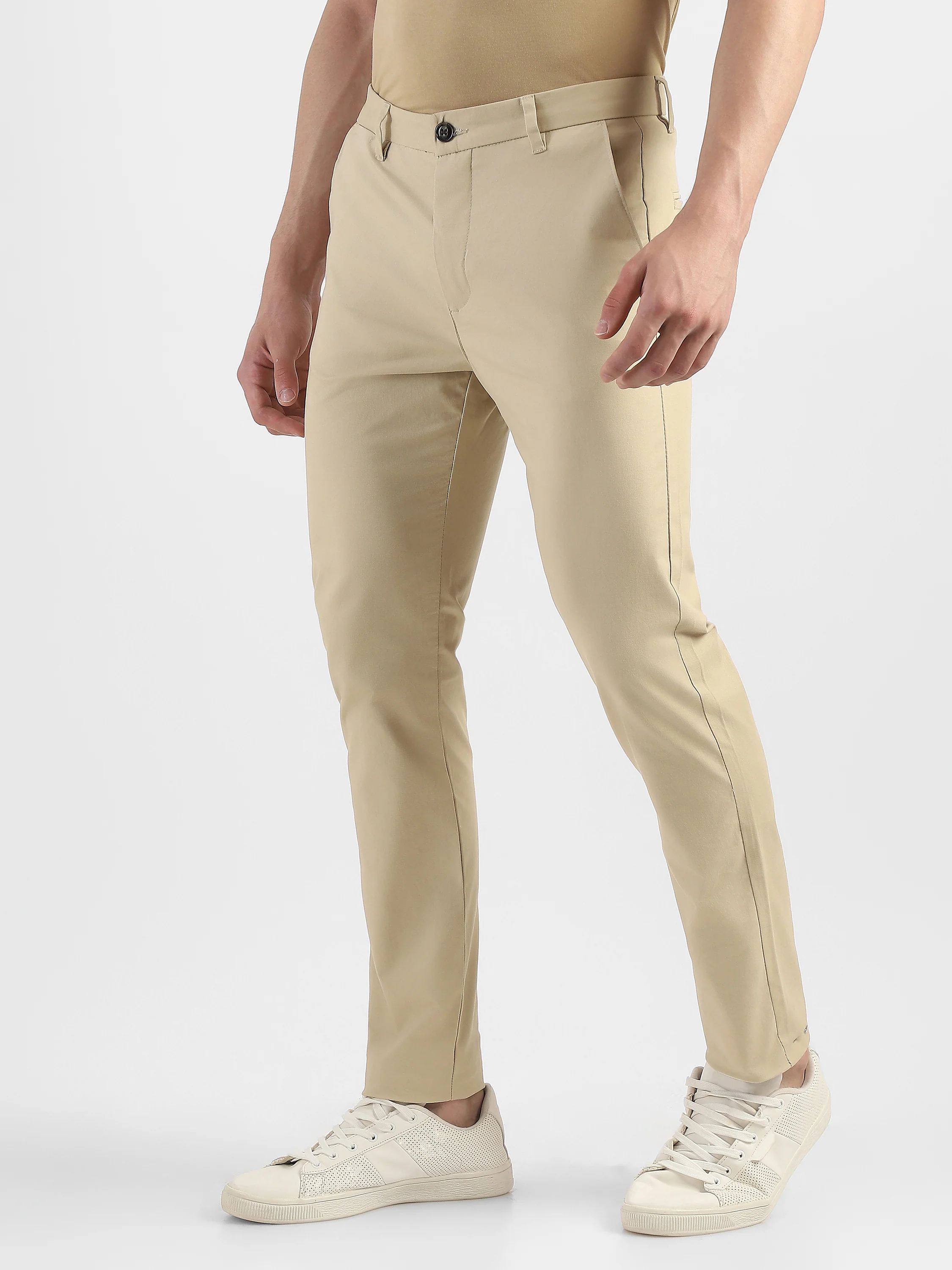 Men Beige Slim Fit Mid Rise Formal Trouser - Image 5