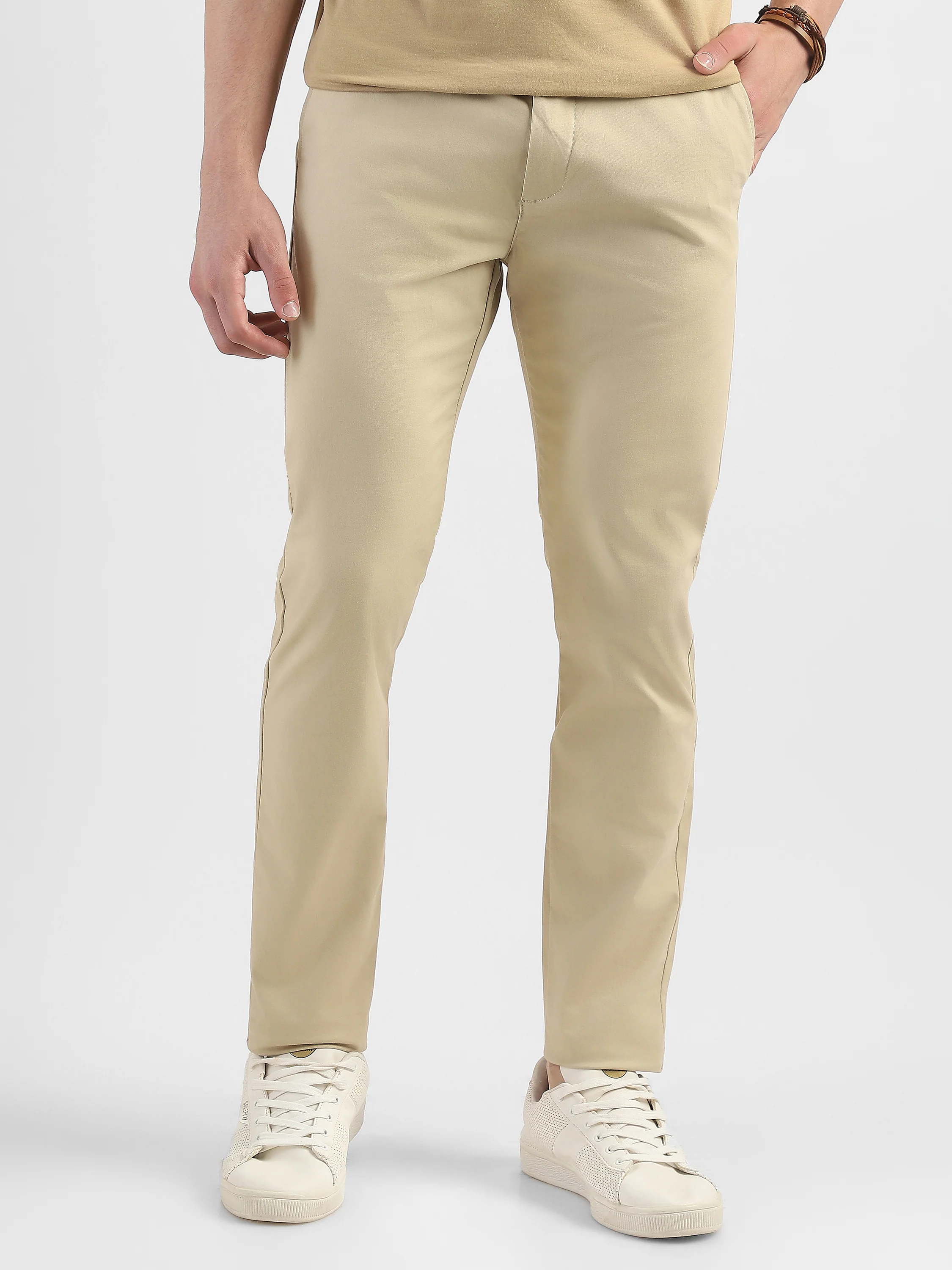 Men Beige Slim Fit Mid Rise Formal Trouser - Image 7