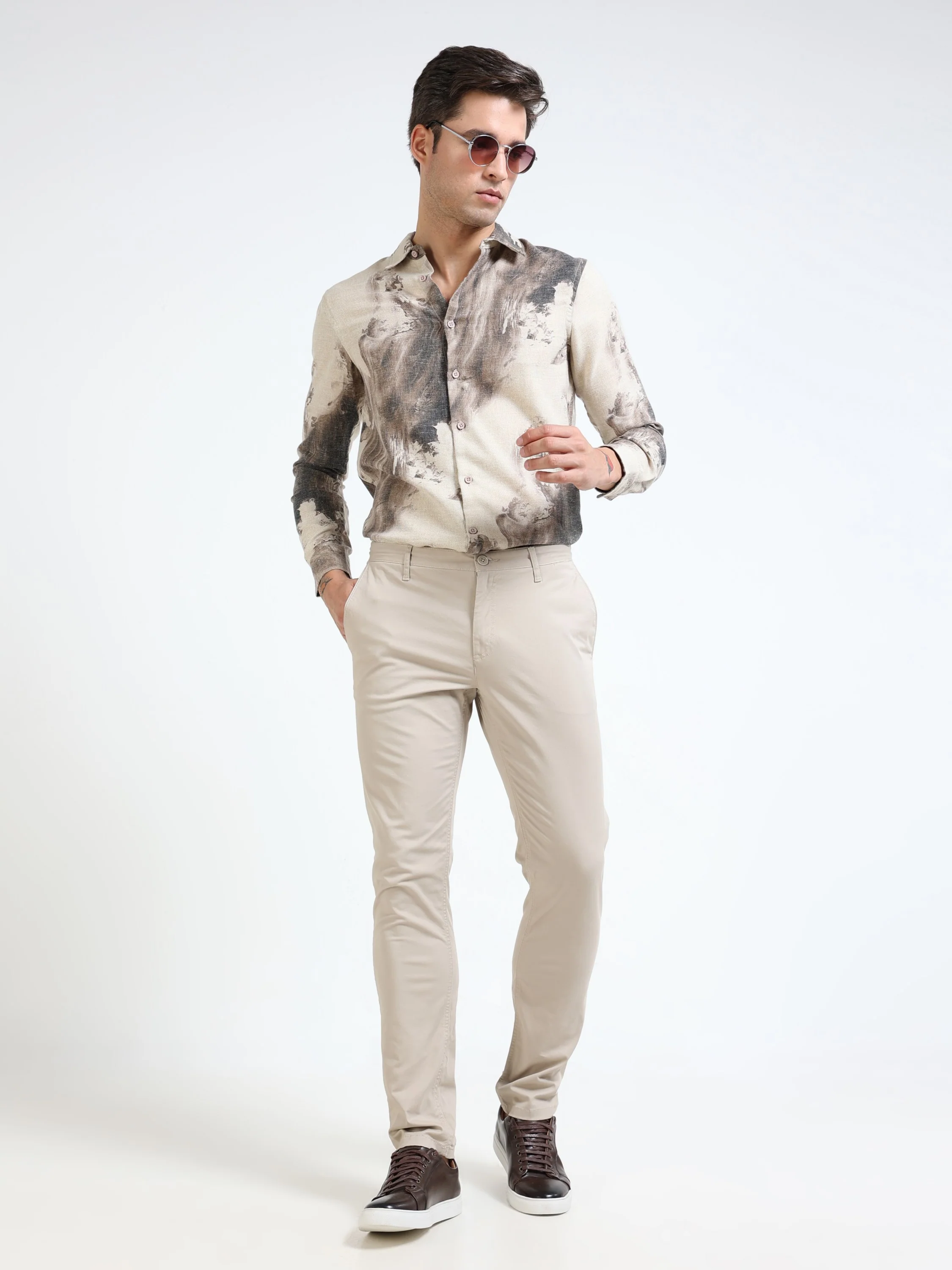 Men Beige Slim Fit Pant - Image 2