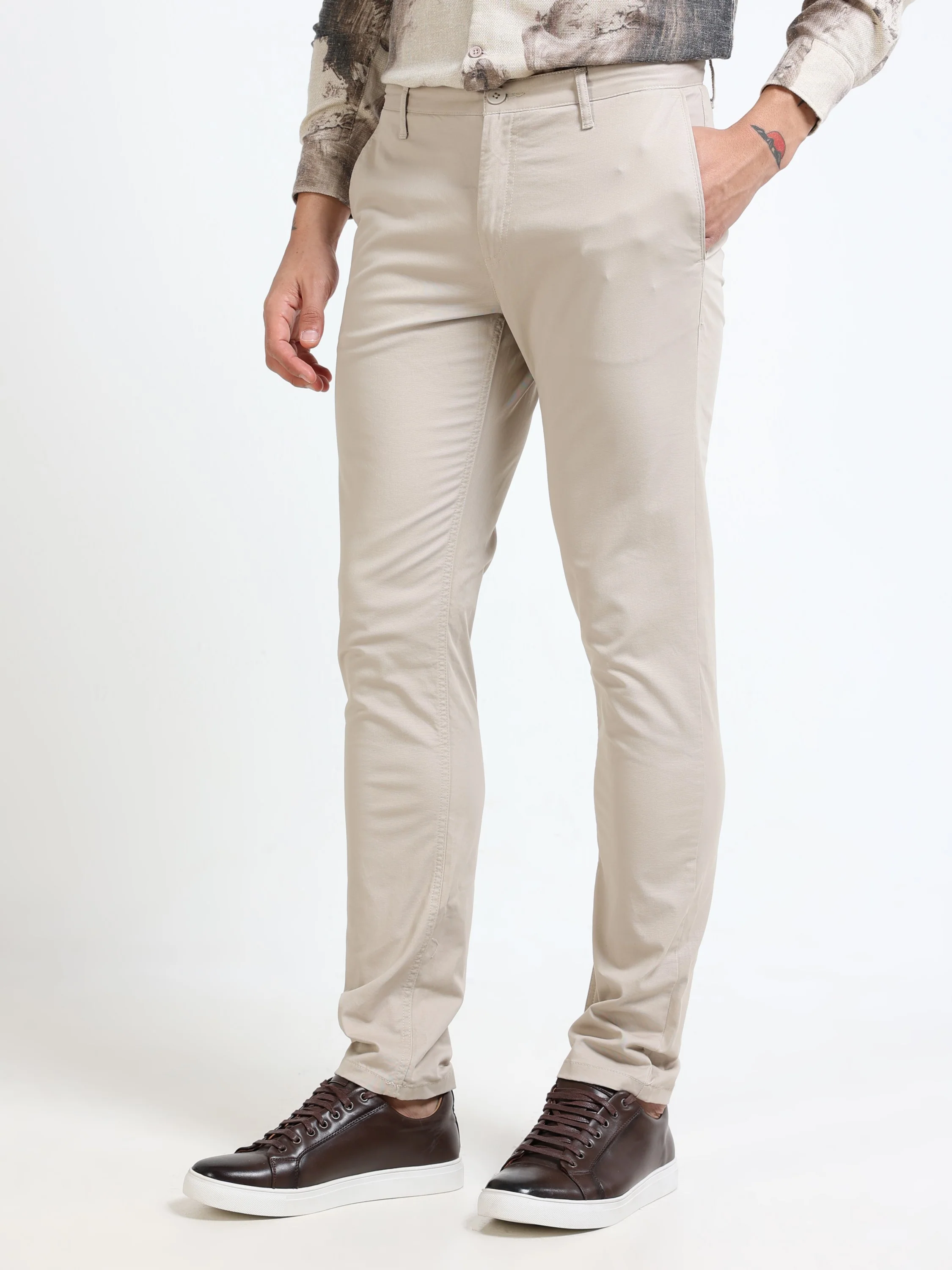 Men Beige Slim Fit Pant - Image 6
