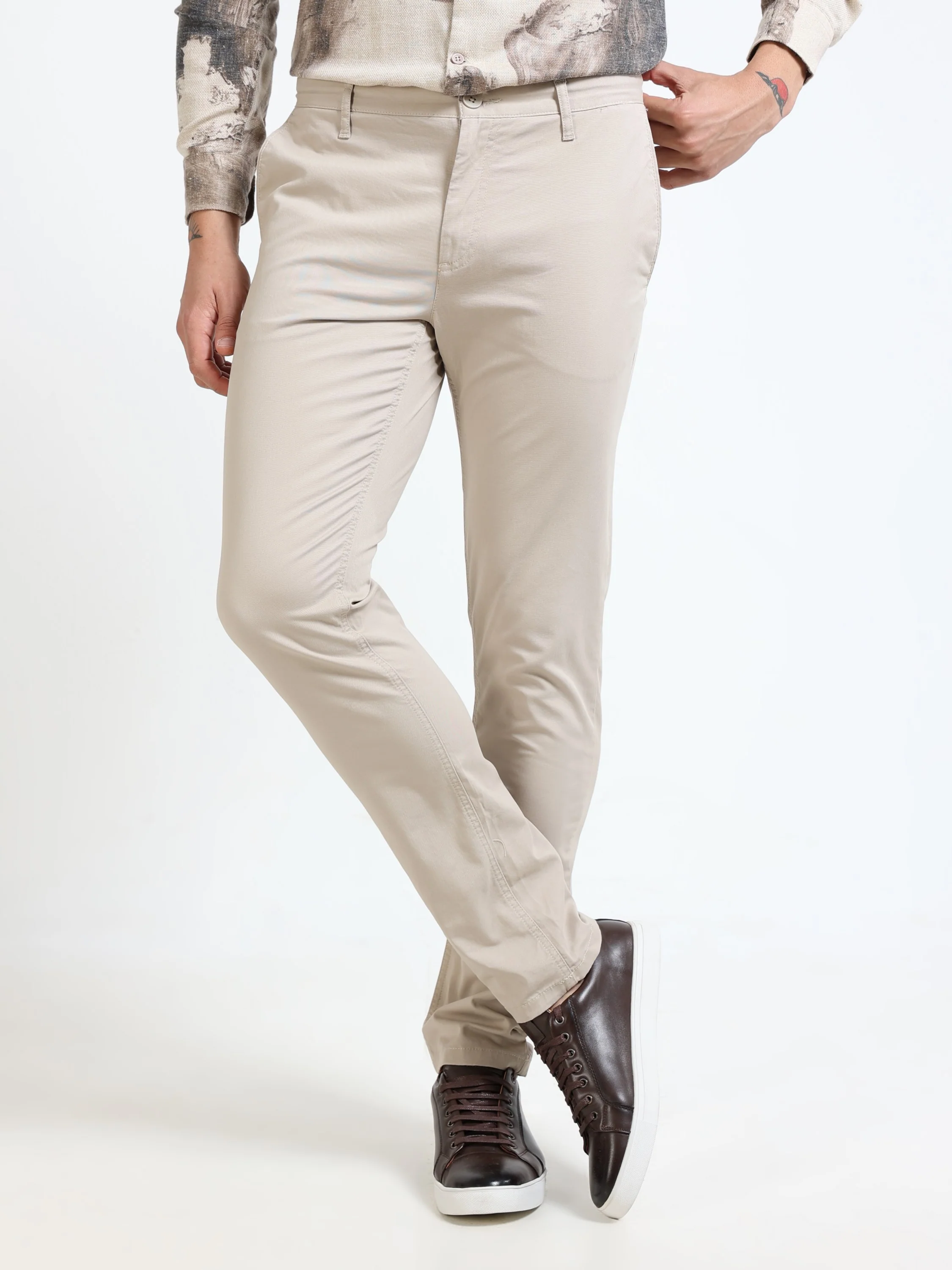 Men Beige Slim Fit Pant - Image 7