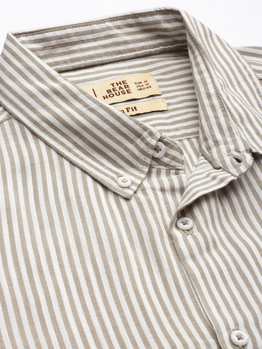 Men Beige Slim Fit Pinstriped Pure Cotton Casual Shirt - Image 2
