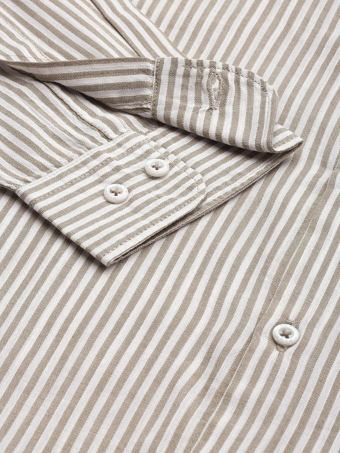 Men Beige Slim Fit Pinstriped Pure Cotton Casual Shirt - Image 3