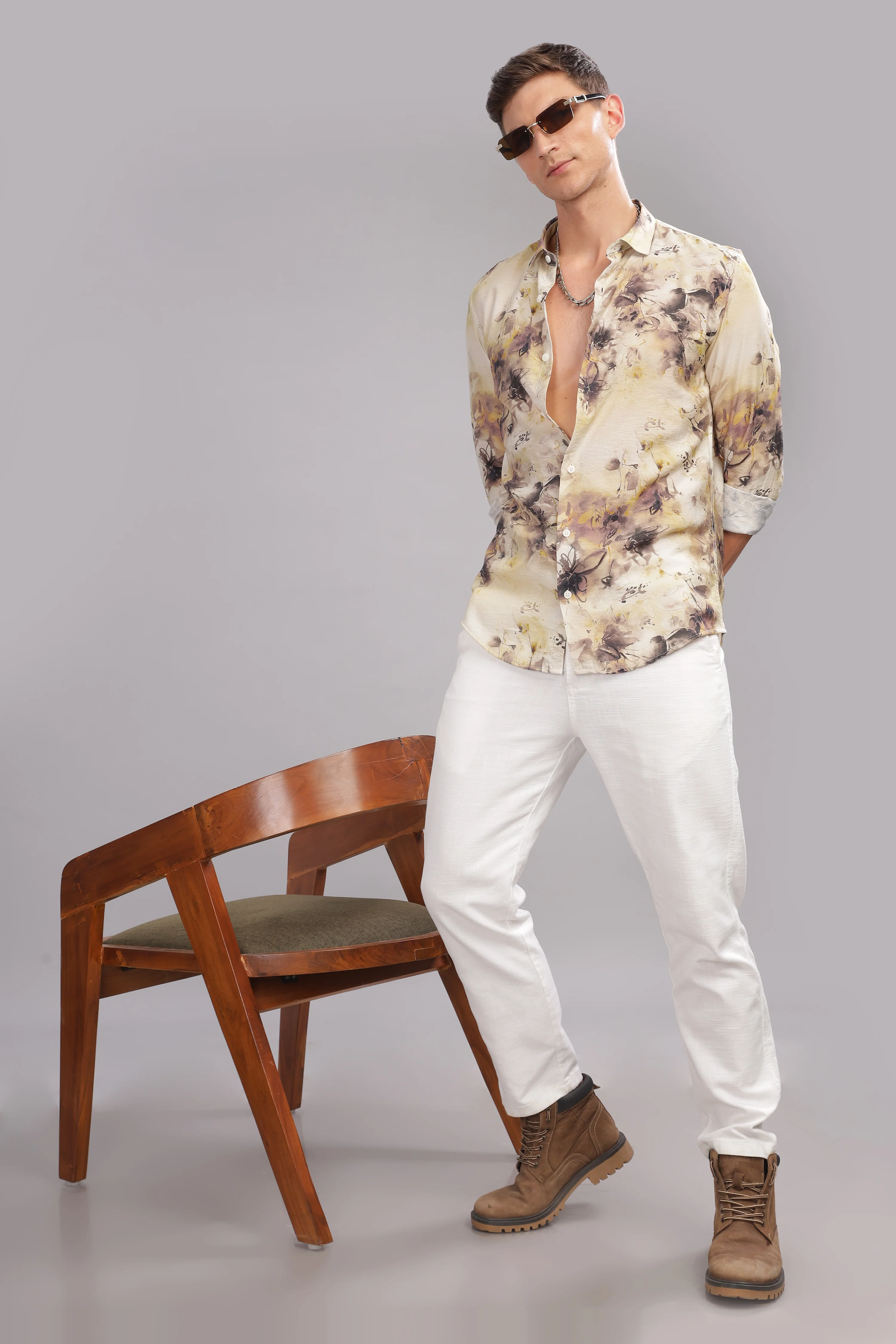 Men Beige Slim Fit Shirt - Image 2
