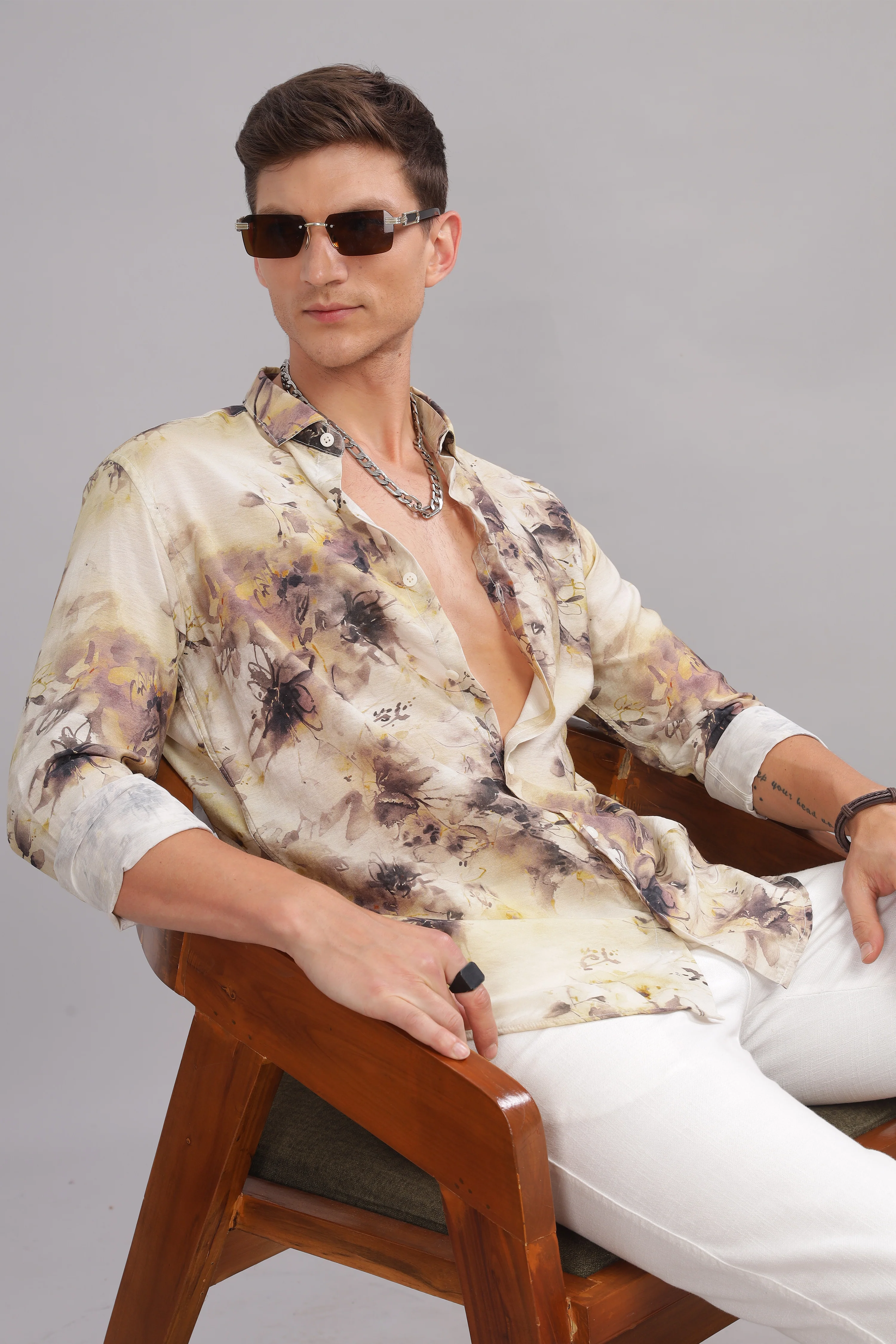 Men Beige Slim Fit Shirt - Image 3