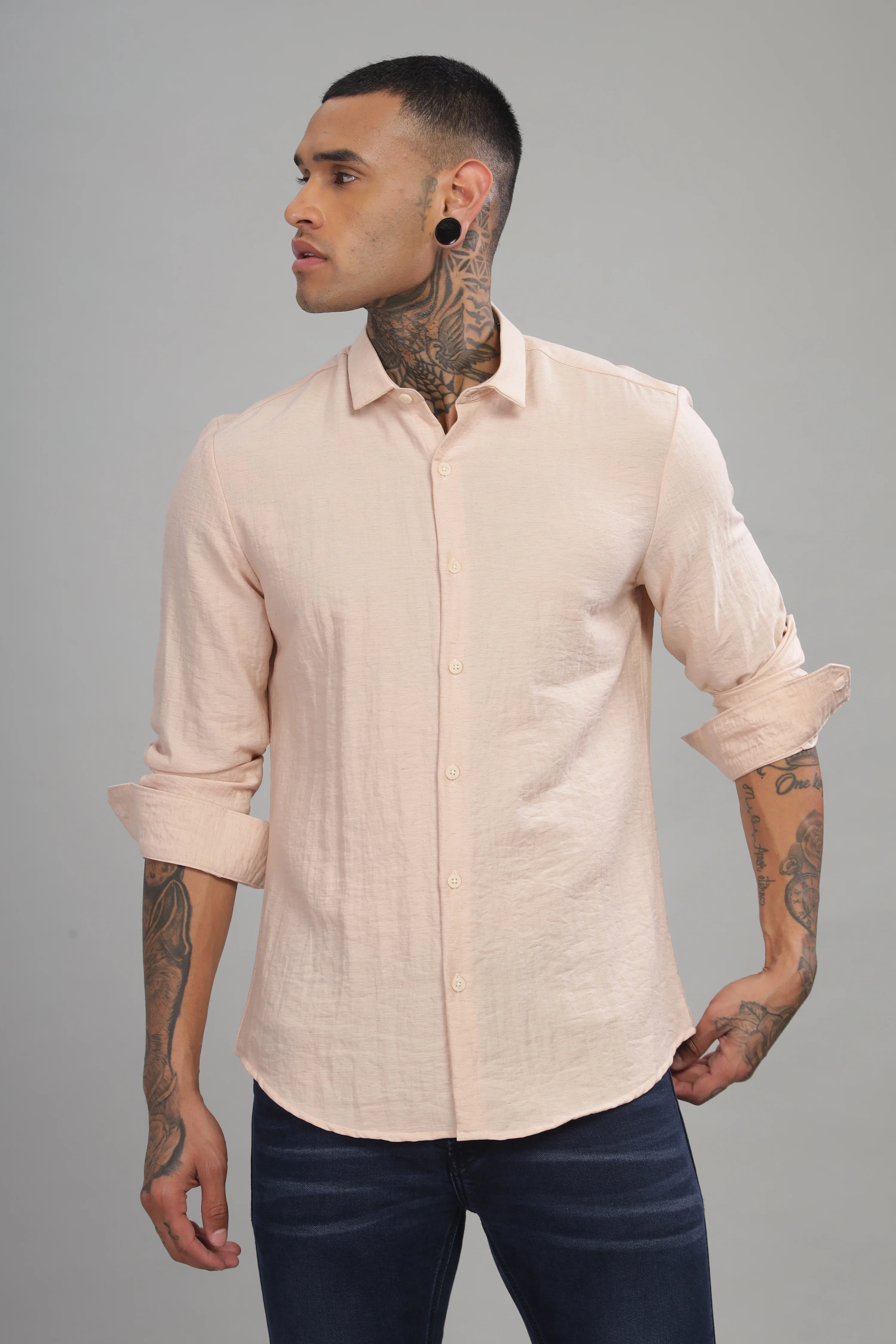 Men Beige Slim Fit Shirt - Image 2