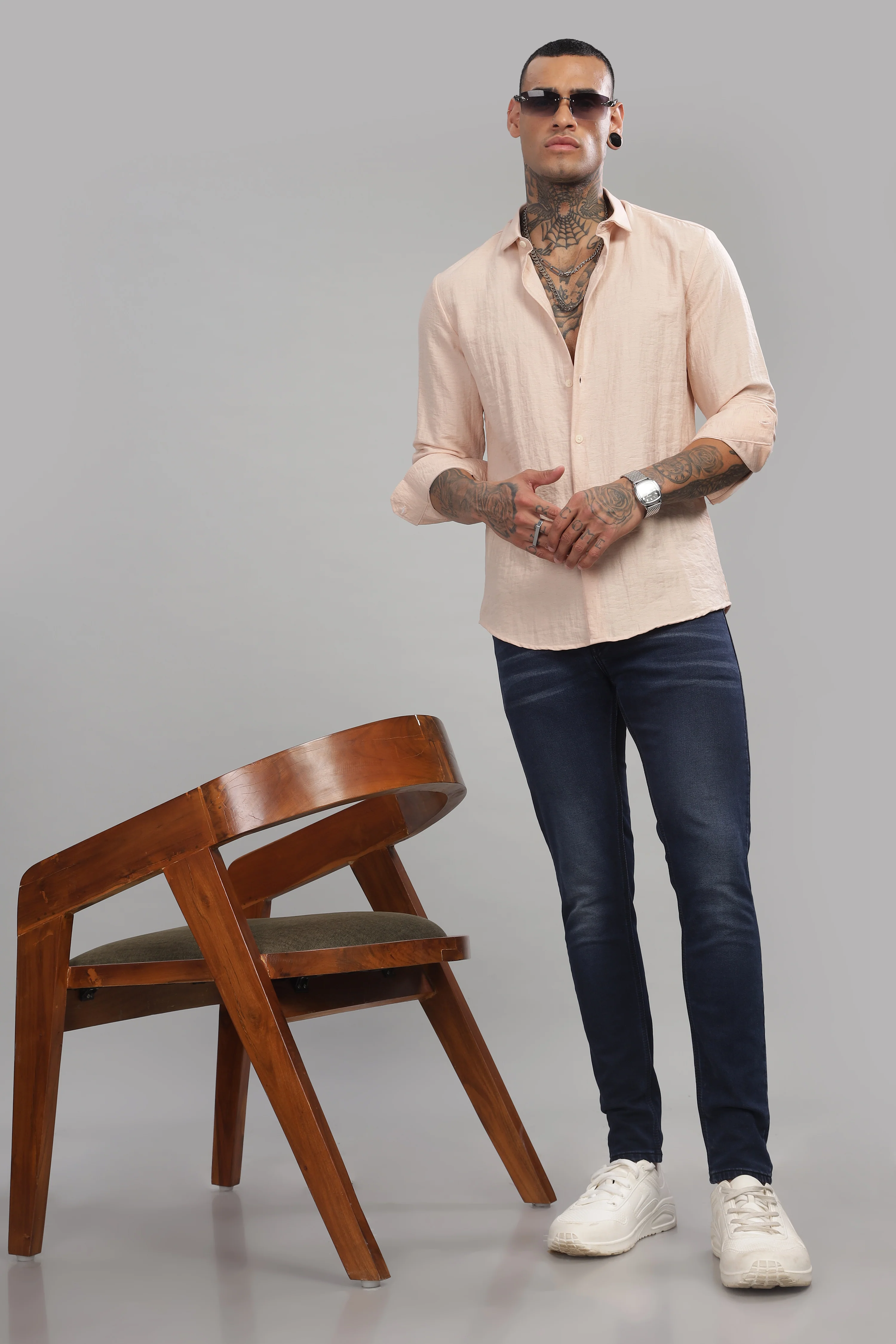 Men Beige Slim Fit Shirt - Image 4