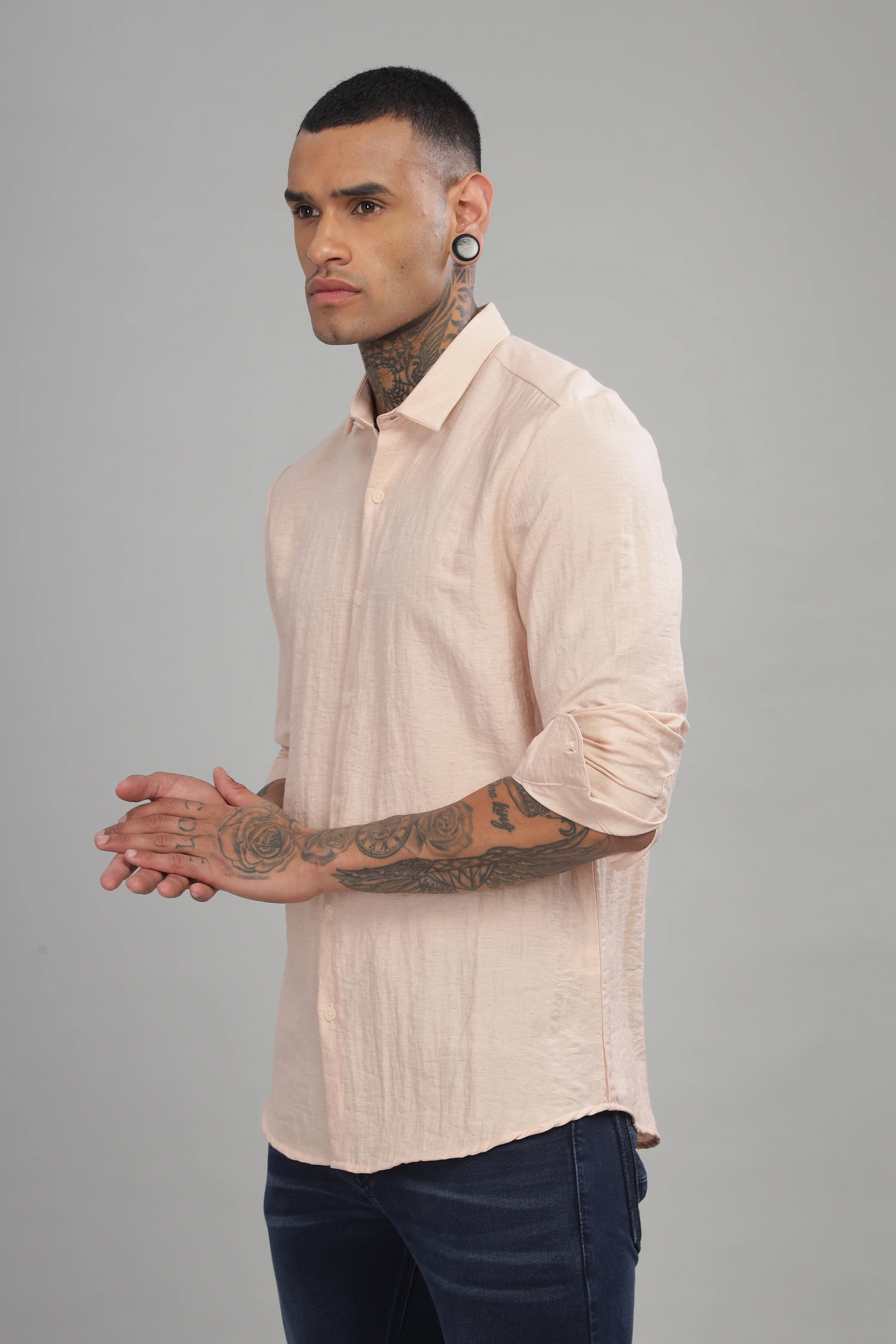 Men Beige Slim Fit Shirt - Image 5