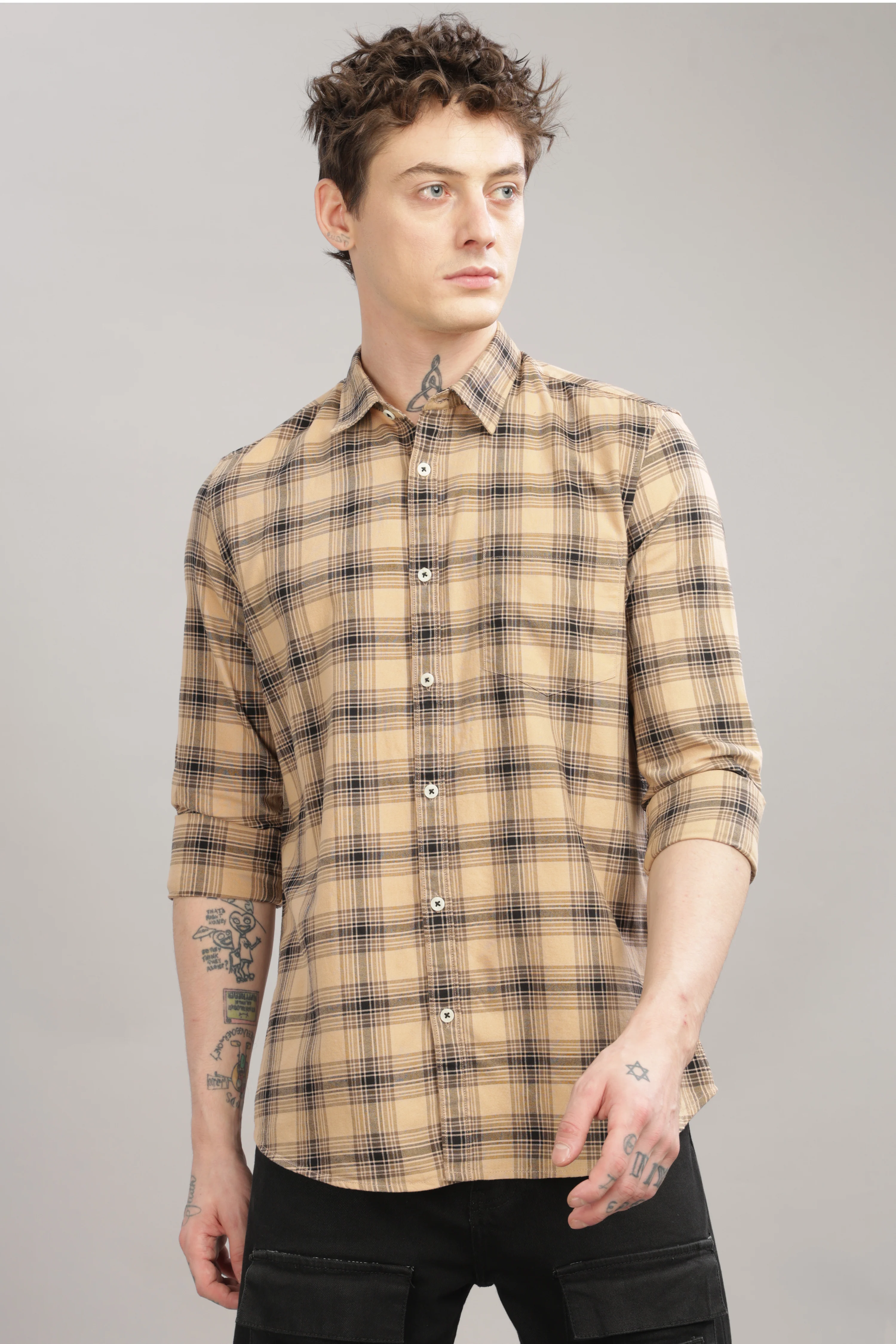Men Beige Slim Fit Shirt - Image 2