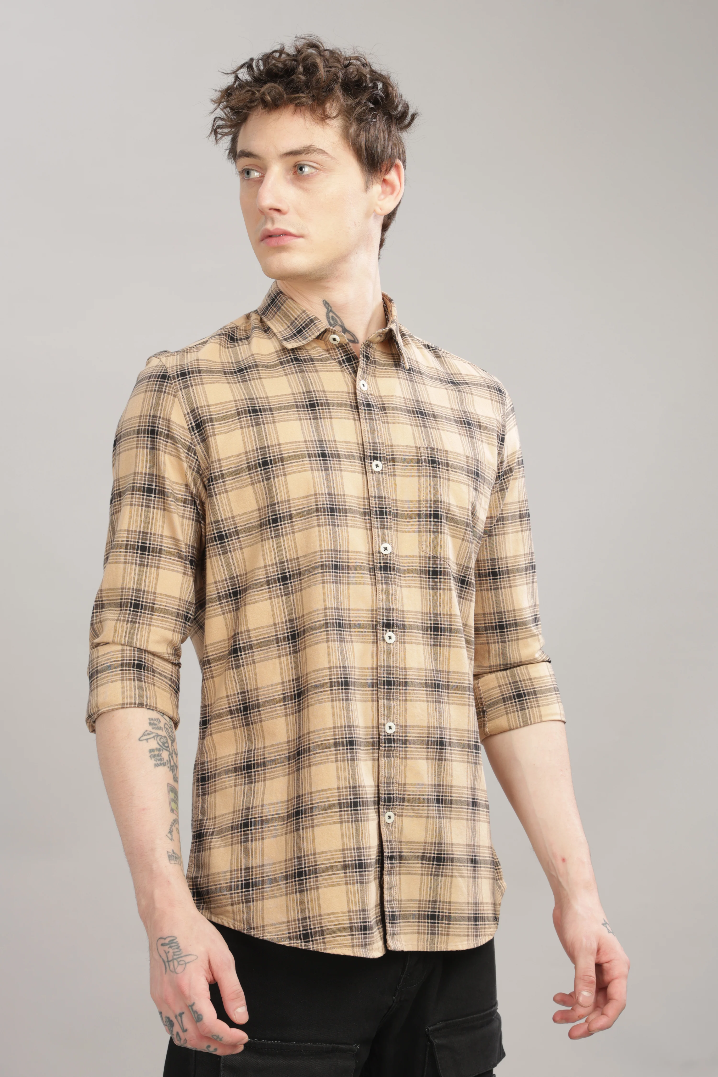 Men Beige Slim Fit Shirt - Image 5