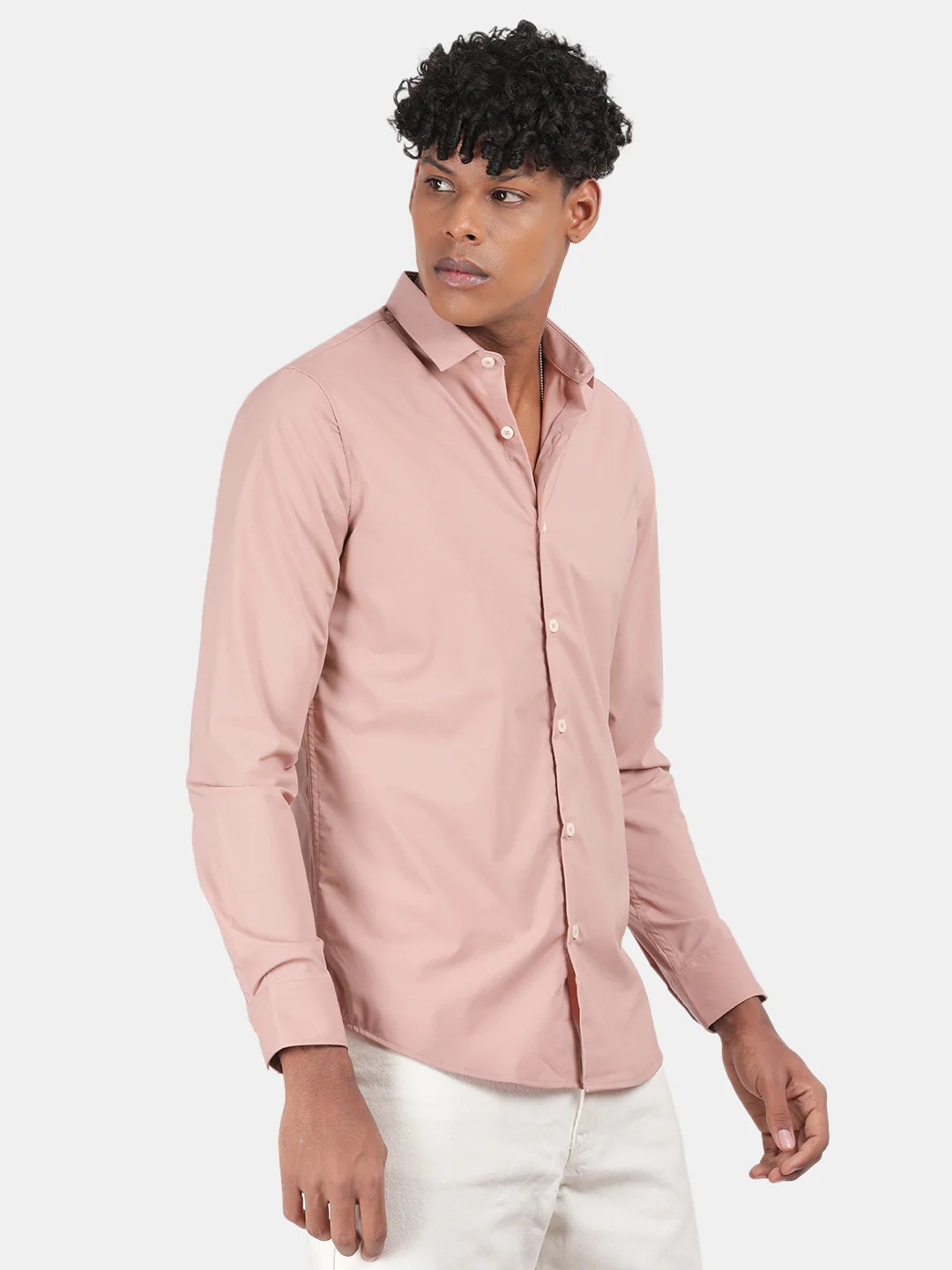 Men Beige Slim Fit Spread Collar Full Sleeve Casual Shirt - Image 2