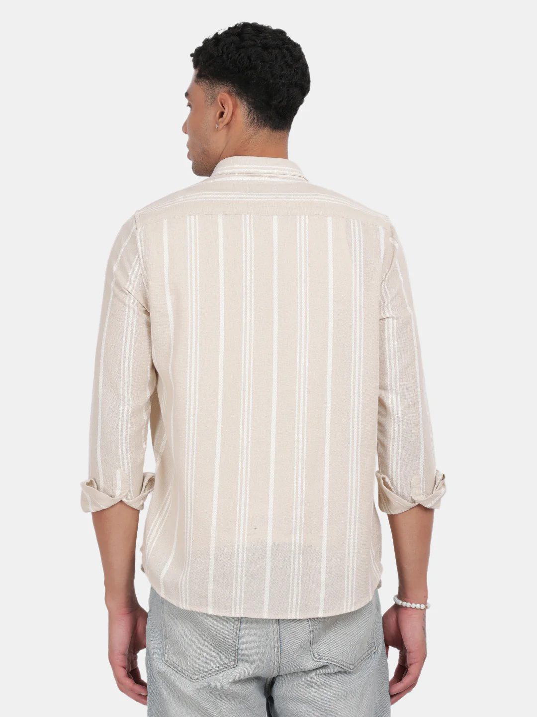 Men Beige Slim Fit Spread Collar Full Sleeve Casual Shirt - Image 3