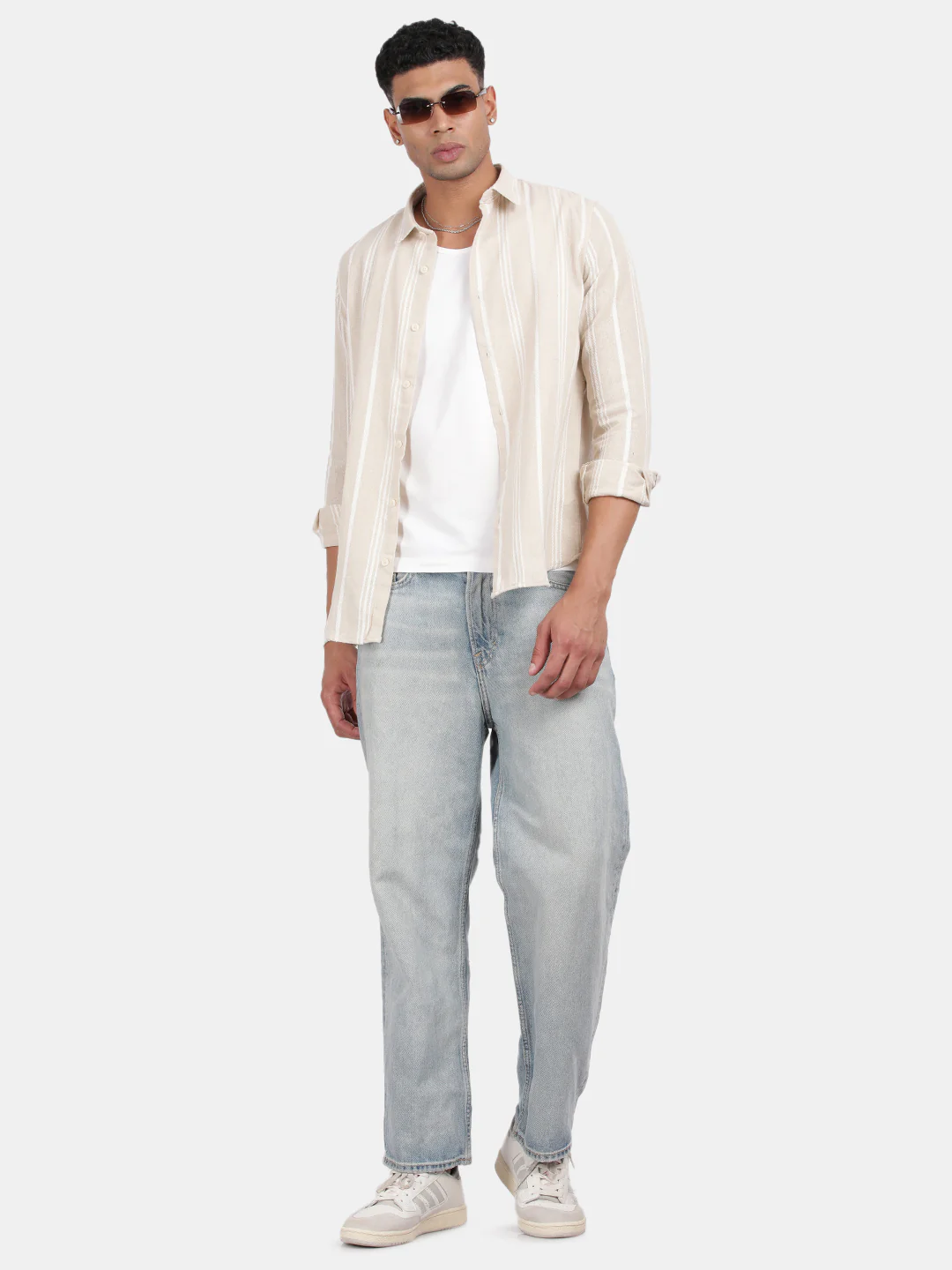 Men Beige Slim Fit Spread Collar Full Sleeve Casual Shirt - Image 4