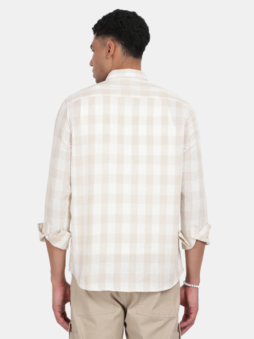 Men Beige Slim Fit Spread Collar Full Sleeve Casual Shirt - Image 3