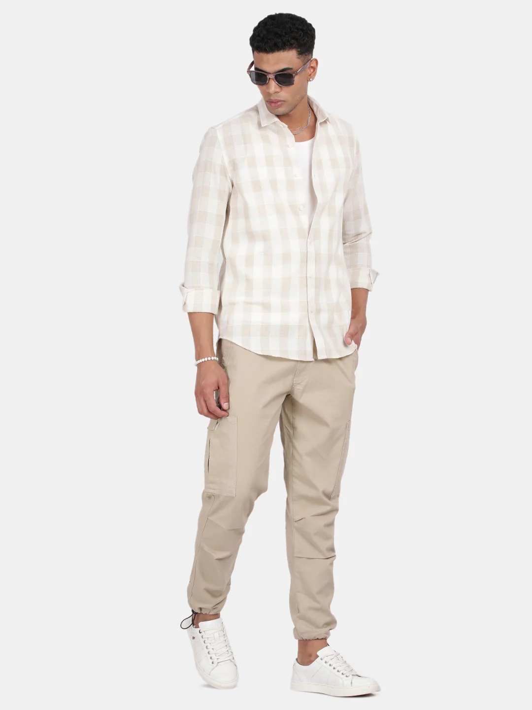 Men Beige Slim Fit Spread Collar Full Sleeve Casual Shirt - Image 4