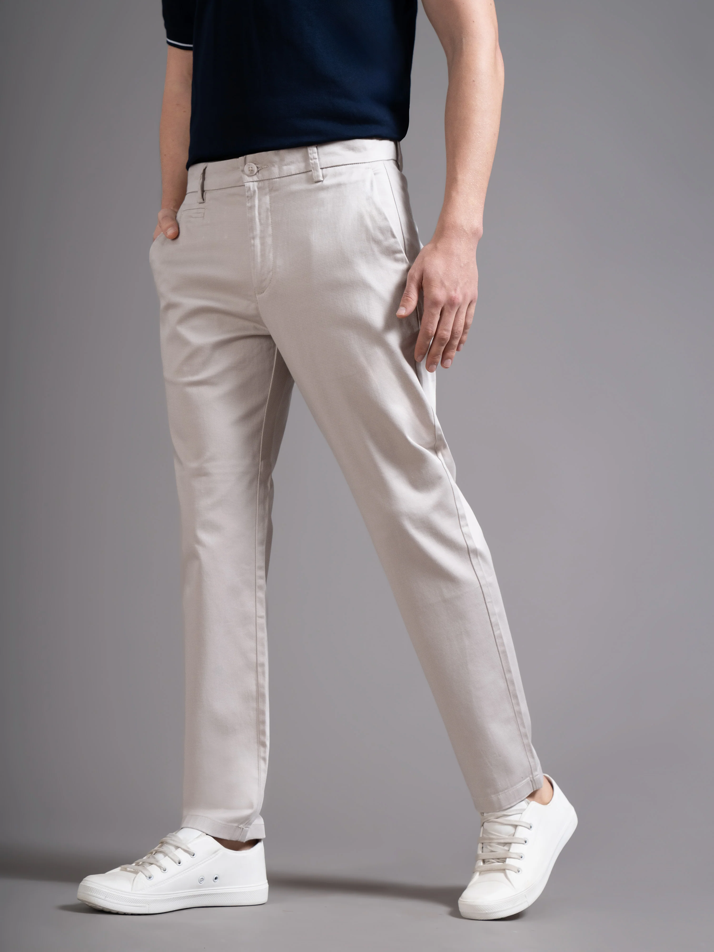 Men Beige Smart Slim Fit Chinos - Image 5