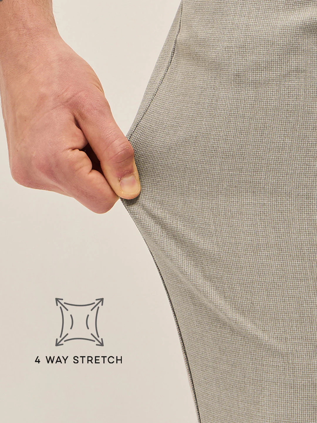 Men Beige Solid 4 Way Stretch Formal Trouser - Image 5