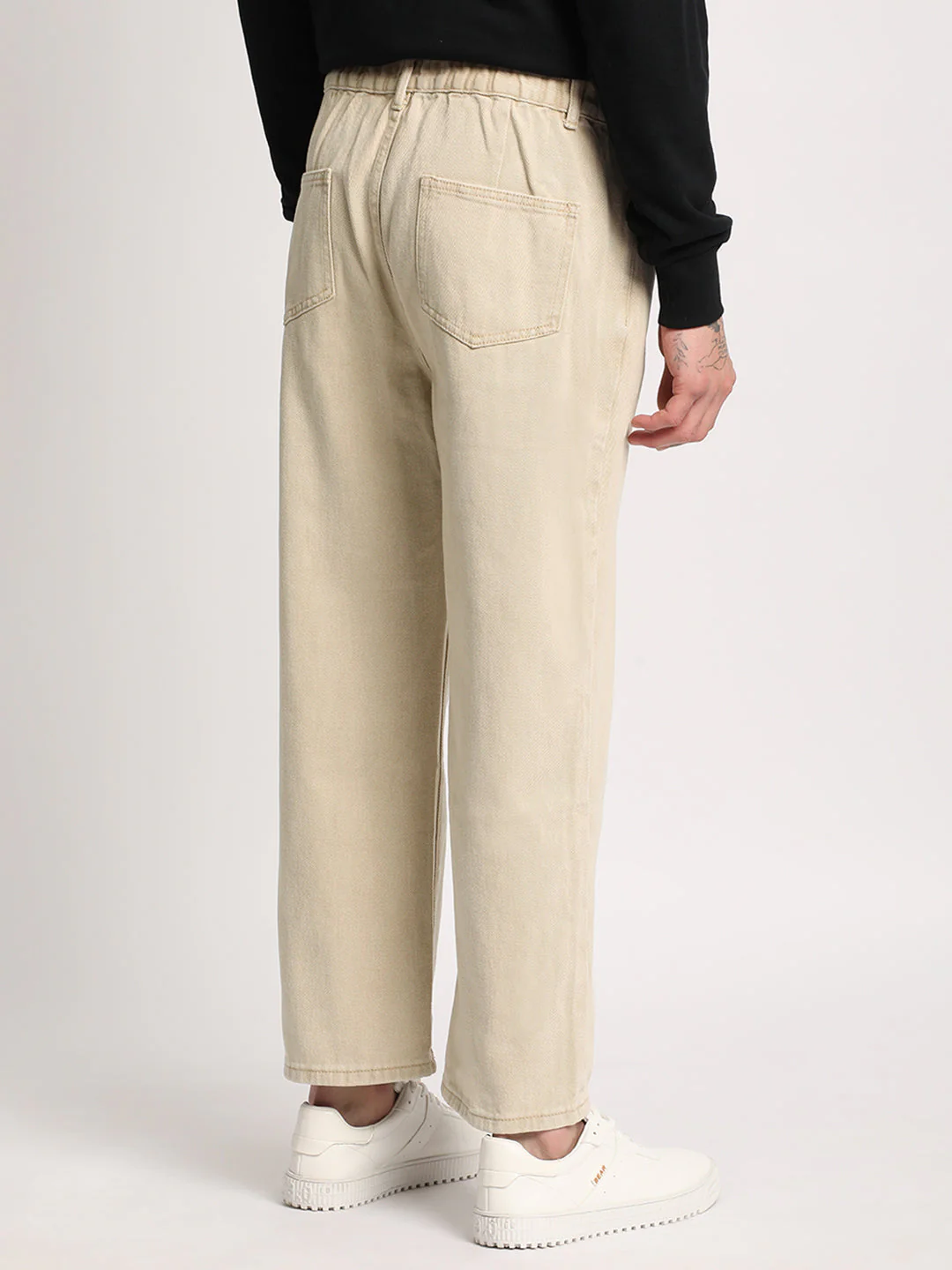 Men Beige Solid Mid Rise Straight Fit Jean - Image 4