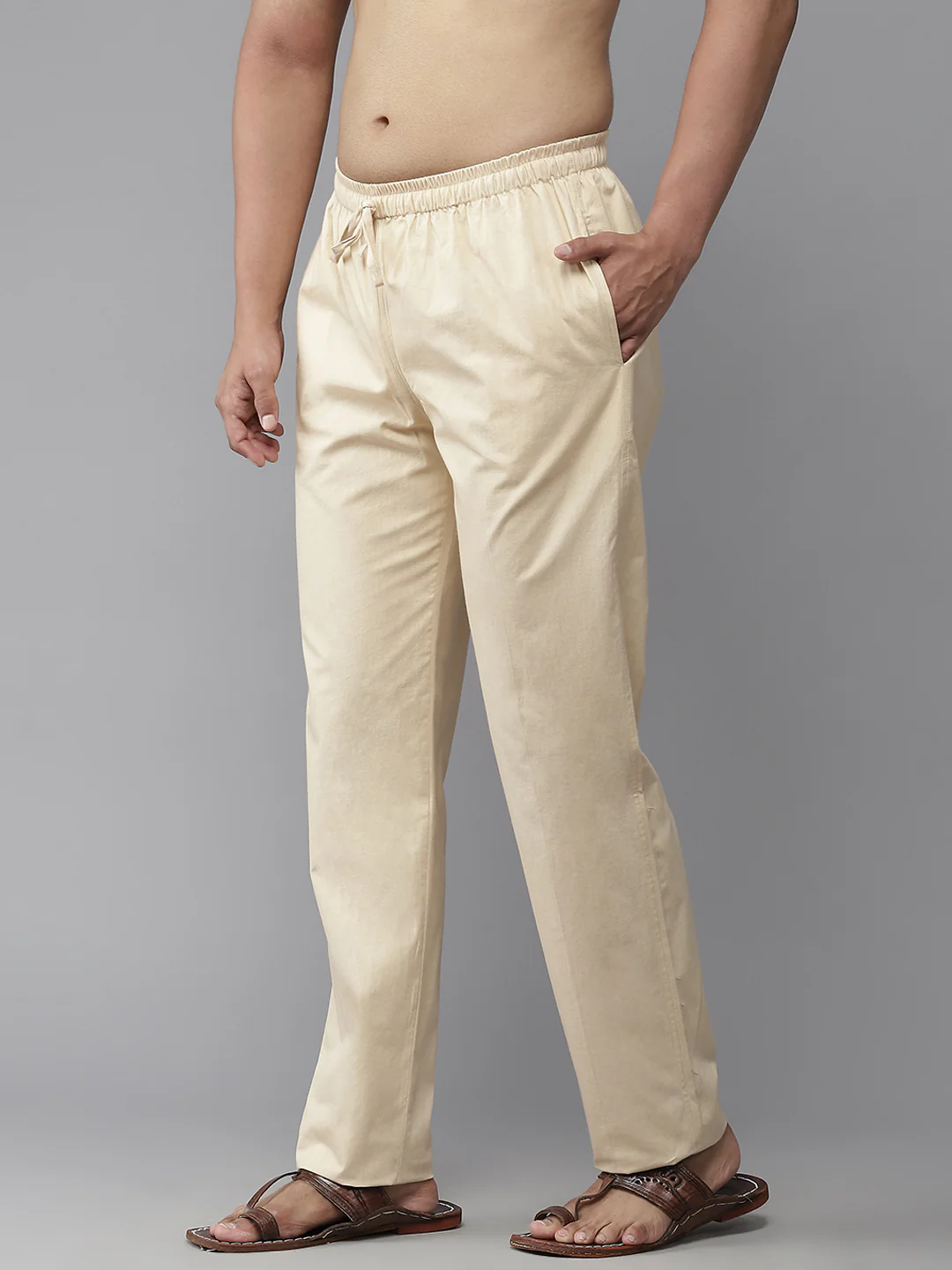 Men Beige Solid Pyjamas - Image 2