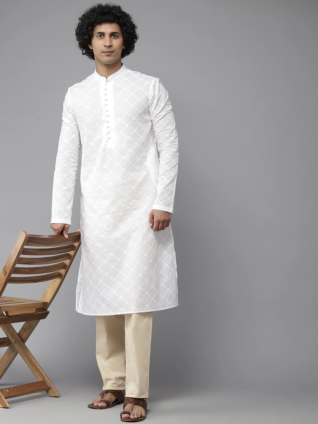 Men Beige Solid Pyjamas - Image 4