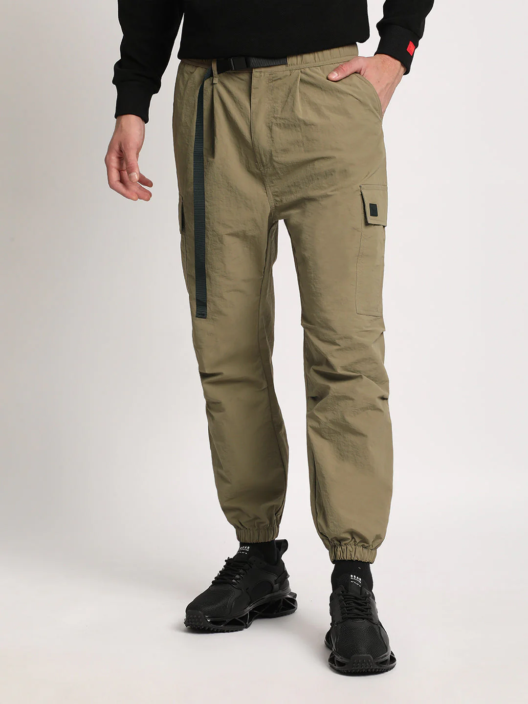 Men Beige Solid Regular Fit Cargo - Image 2