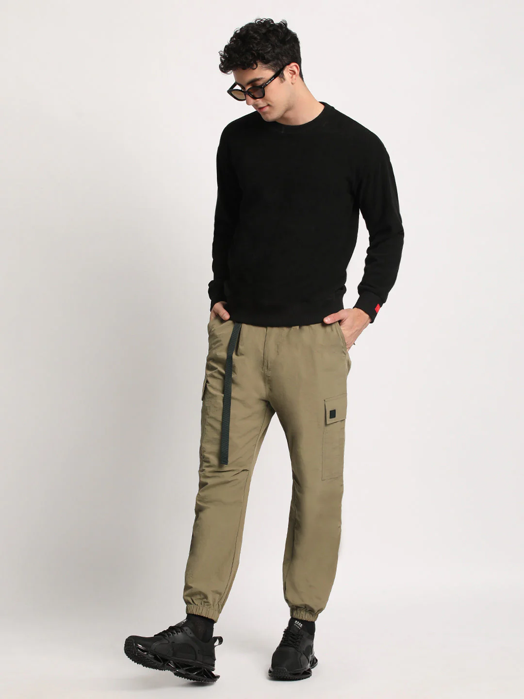 Men Beige Solid Regular Fit Cargo - Image 5