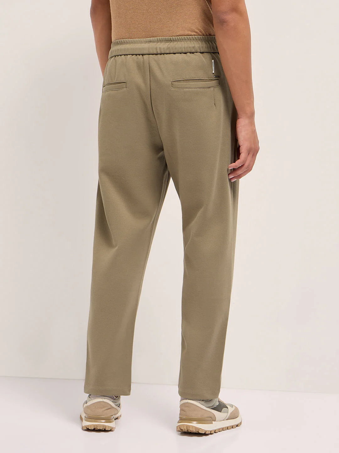 Men Beige Solid Regular Fit Casual Trousers - Image 2