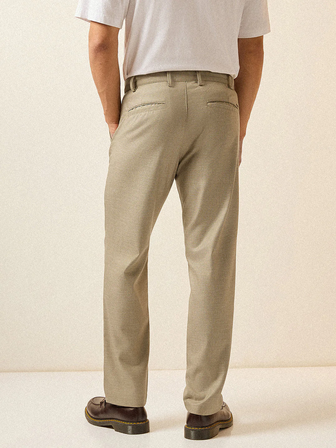 Men Beige Solid Regular Fit Formal Trouser - Image 2