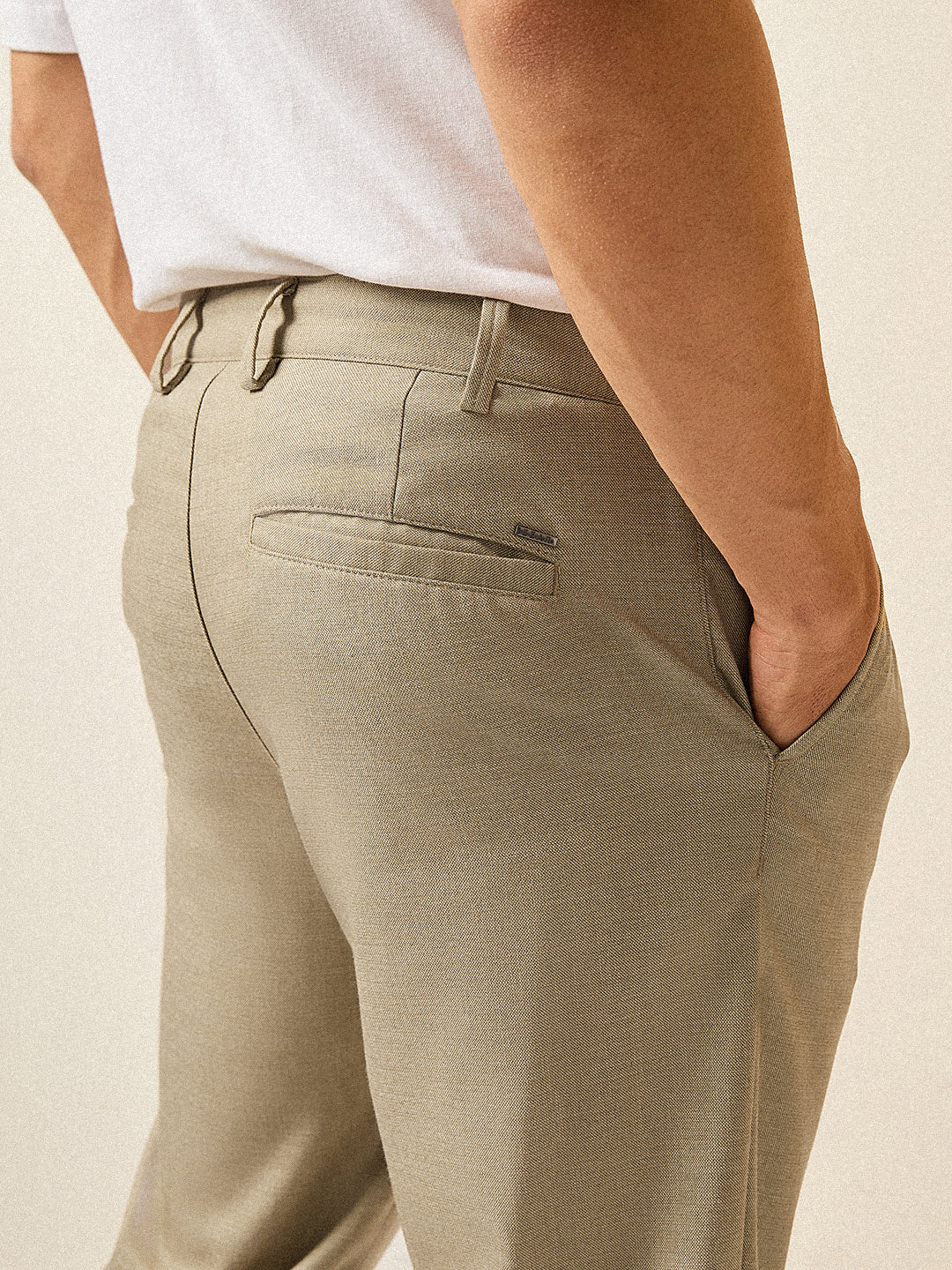 Men Beige Solid Regular Fit Formal Trouser - Image 6