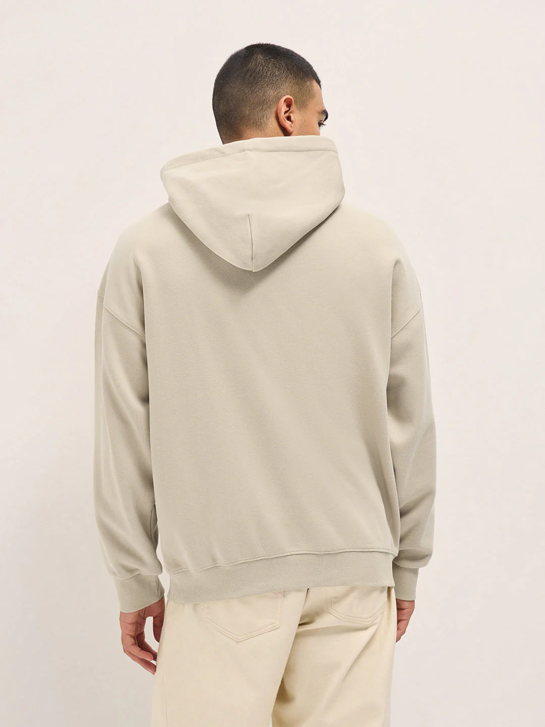 Men Beige Solid Relax Fit Hoodie - Image 2