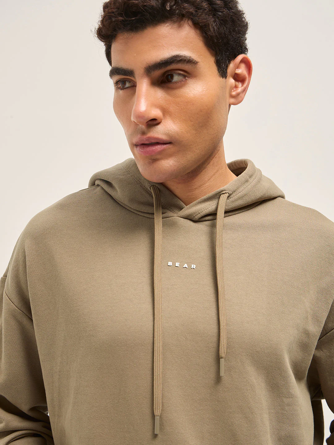 Men Beige Solid Relax Fit Hoodie - Image 5