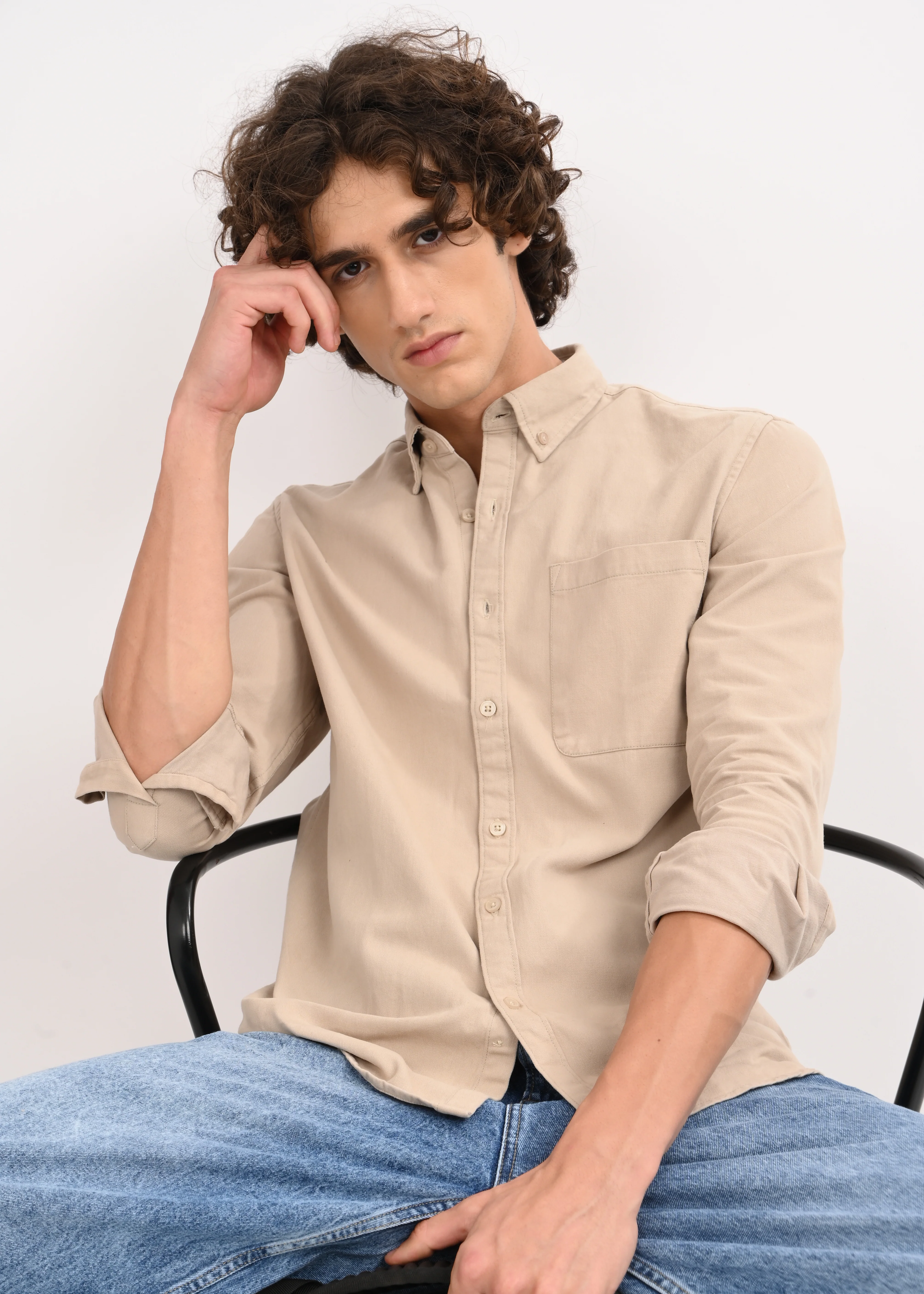 Men Beige Solid Shirt