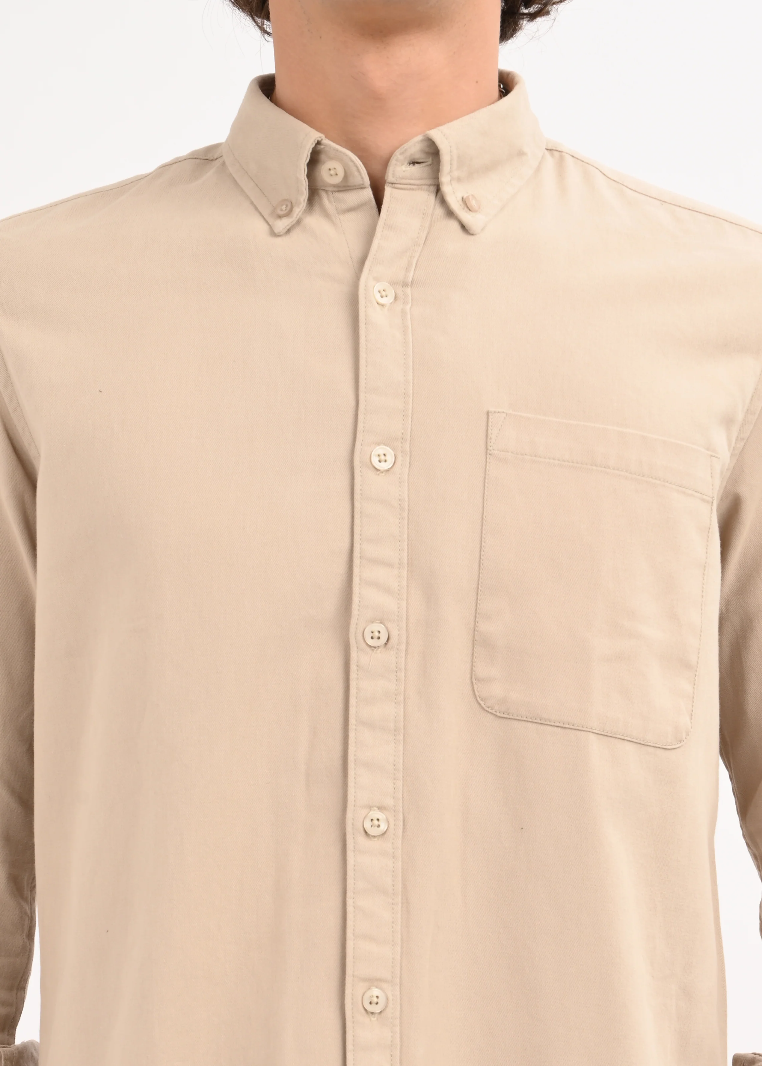 Men Beige Solid Shirt - Image 3