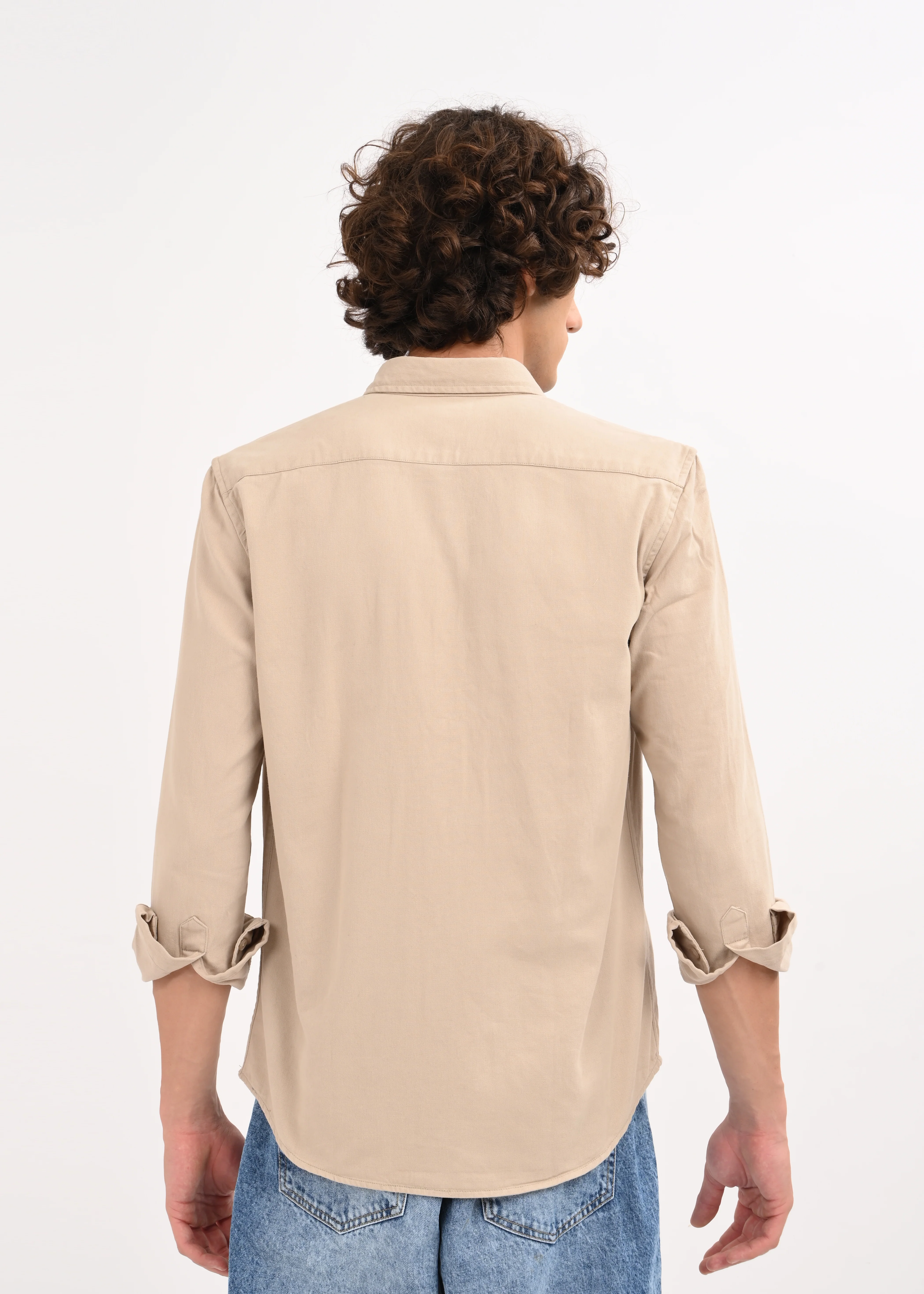 Men Beige Solid Shirt - Image 5