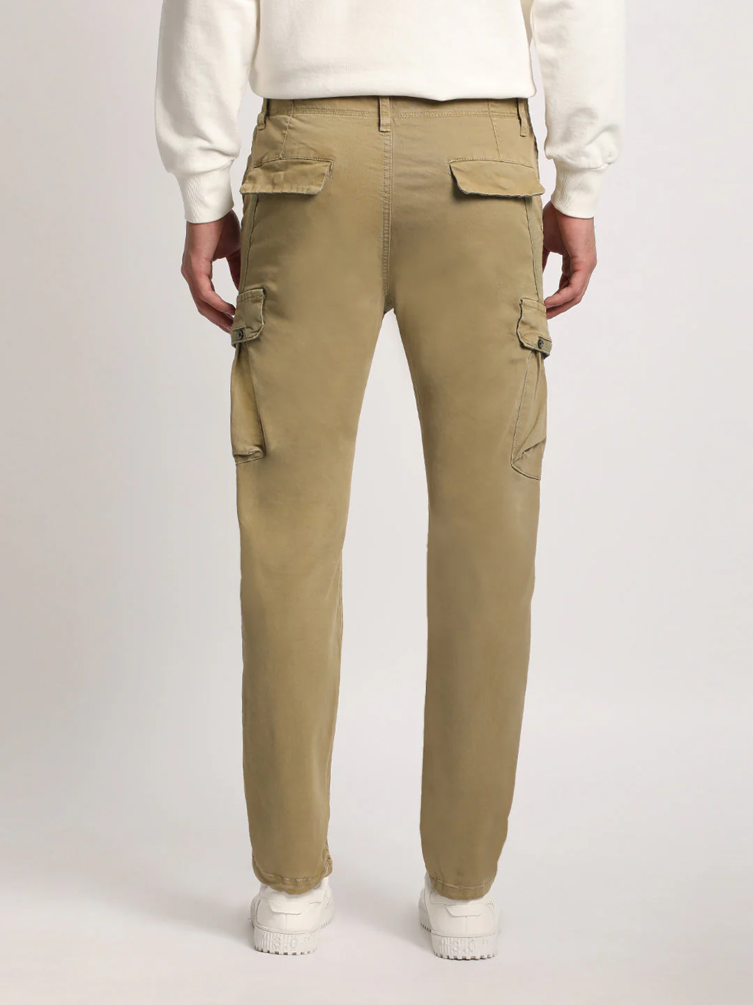 Men Beige Solid Slim Fit Cargo - Image 4
